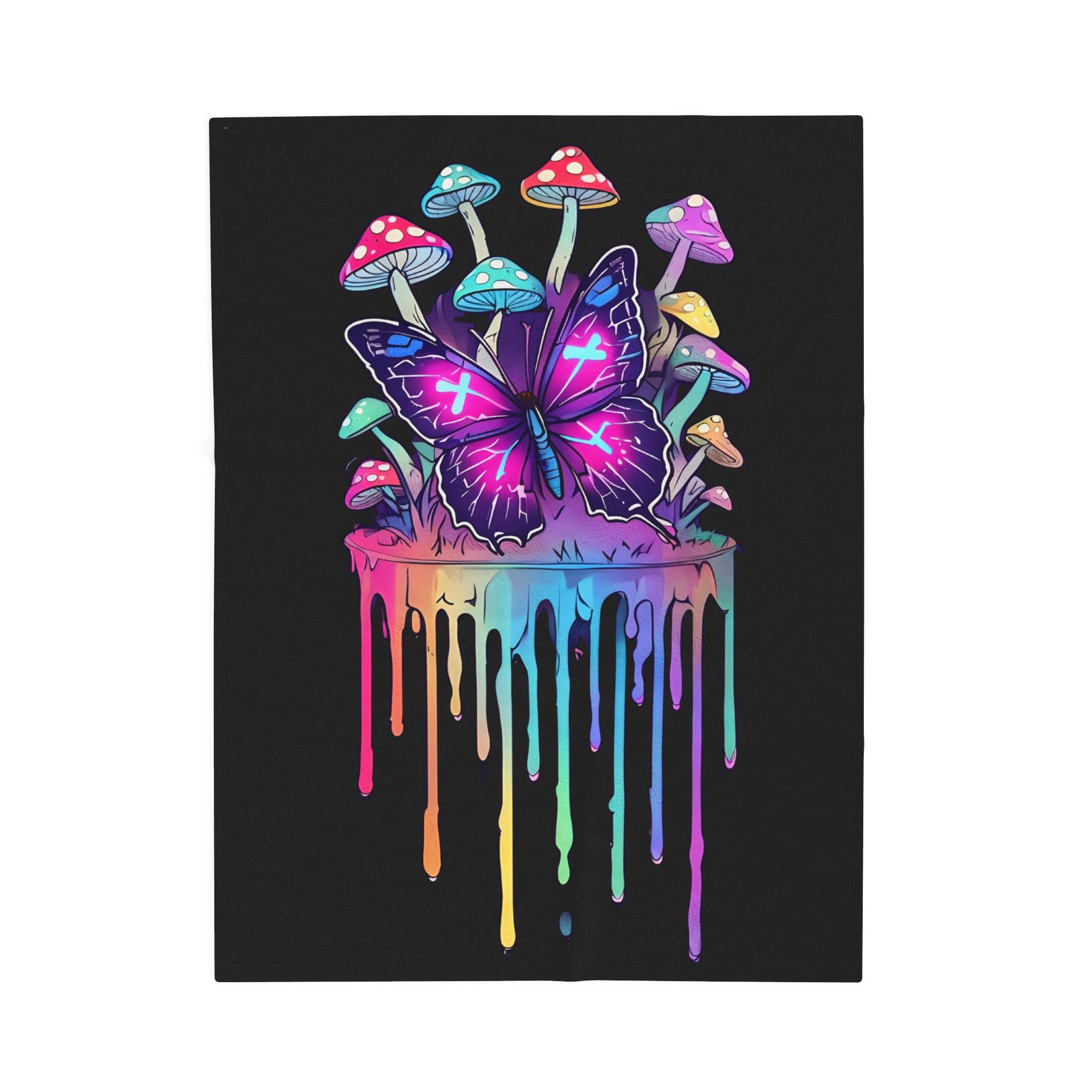 Colorful Butterfly & Mushroom Plush Blanket