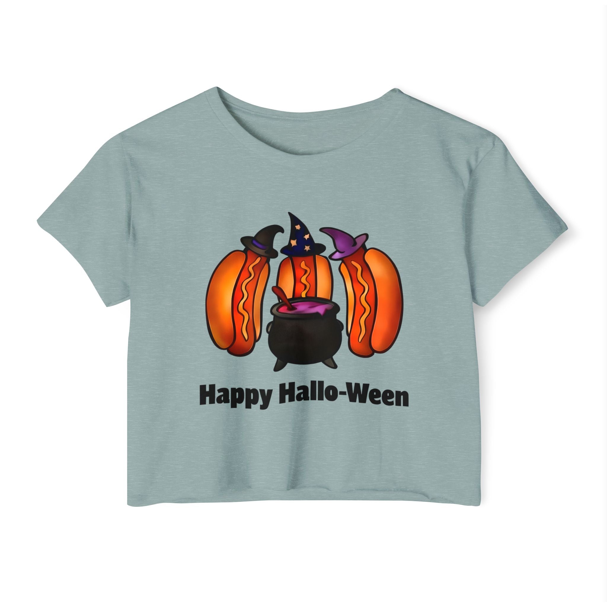 "Happy Hallo-Ween" Hotdog Witches Cropped Tee