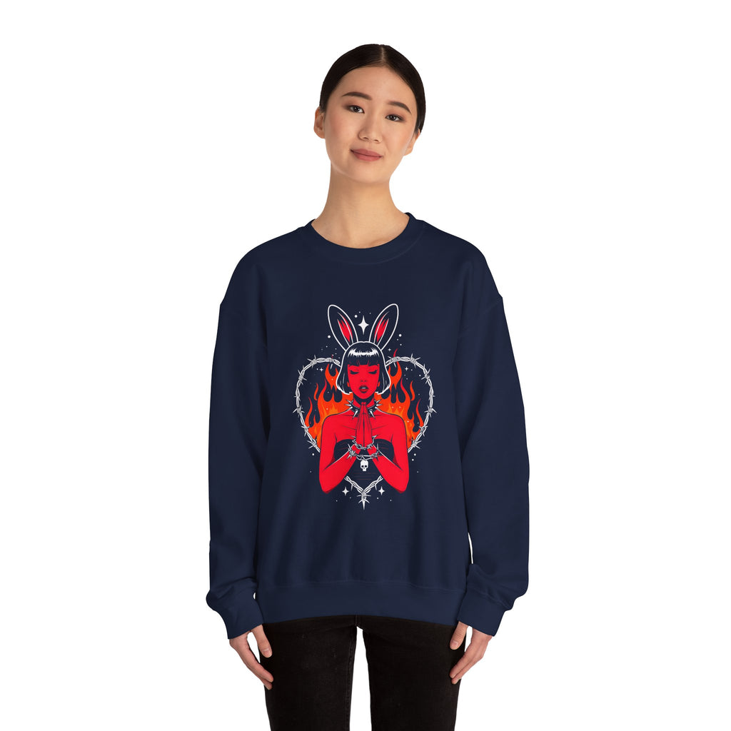 Edgy Bunny Heart Crewneck Sweatshirt