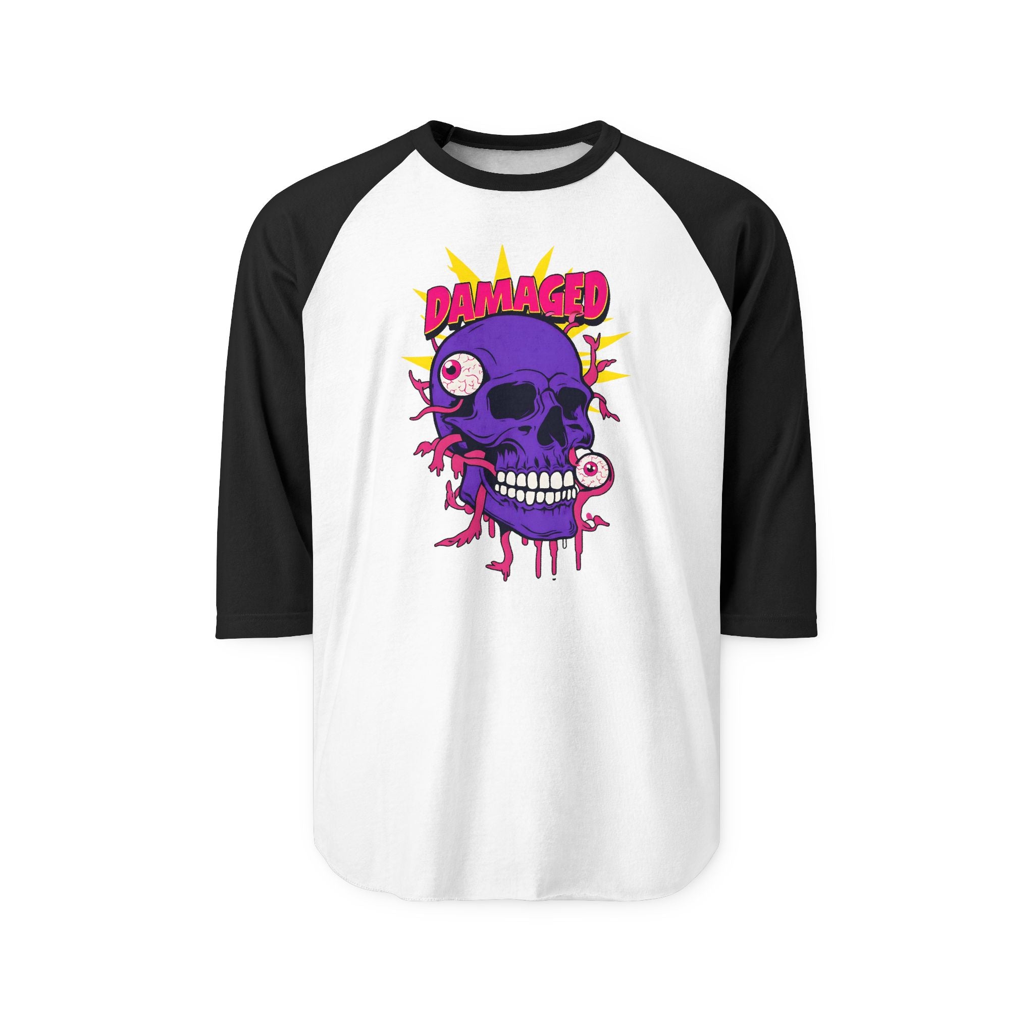 Damaged Graphic Raglan Three-Quarter Sleeve Tee