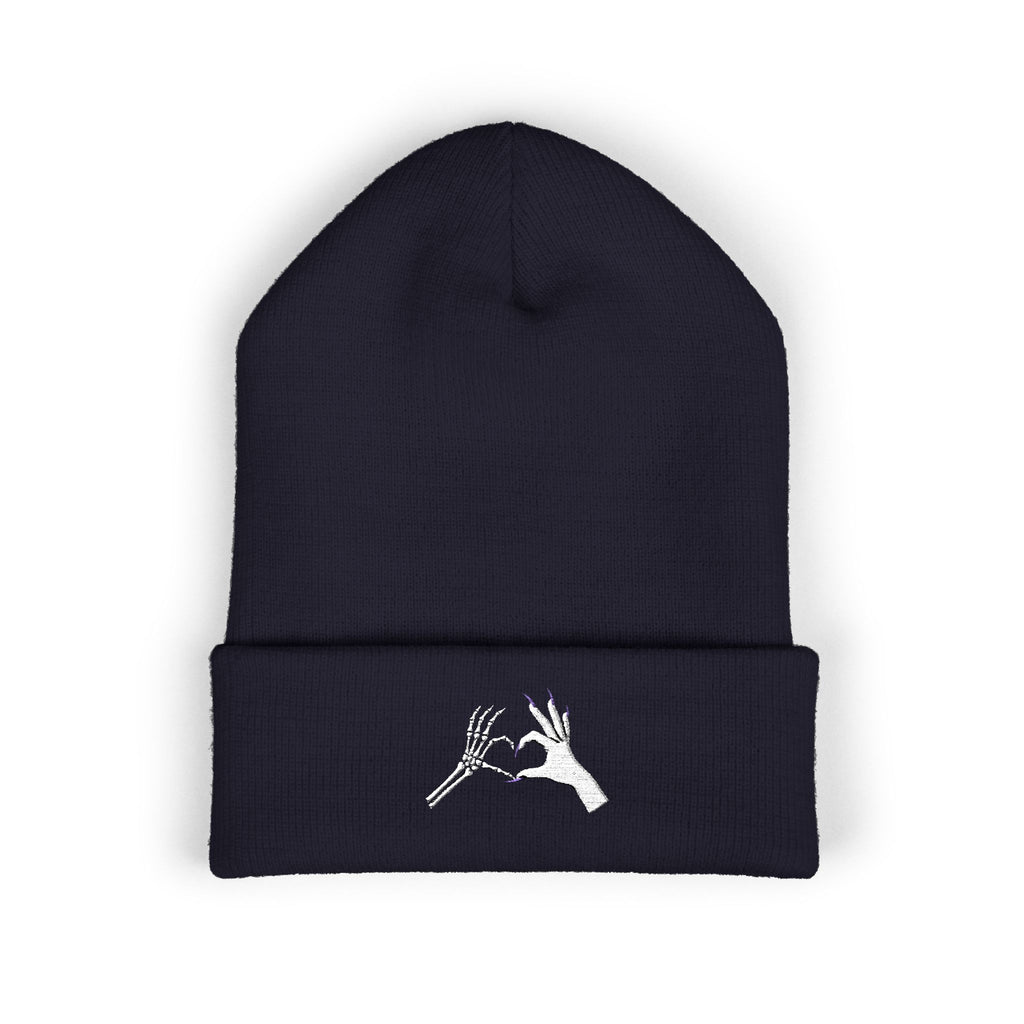 Skeleton Hand Heart Embroidered Cuffed Beanie