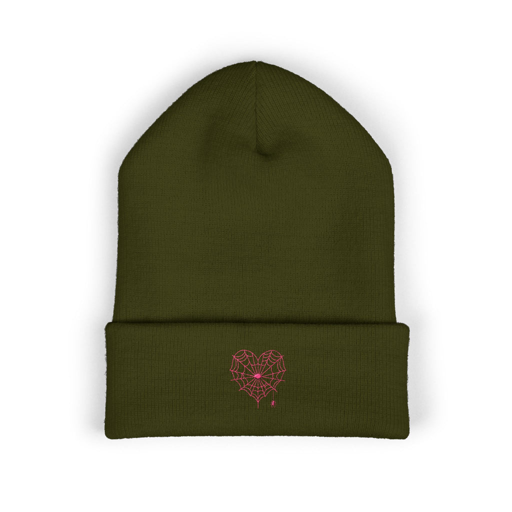Spiderweb Heart Embroidered Cuffed Beanie