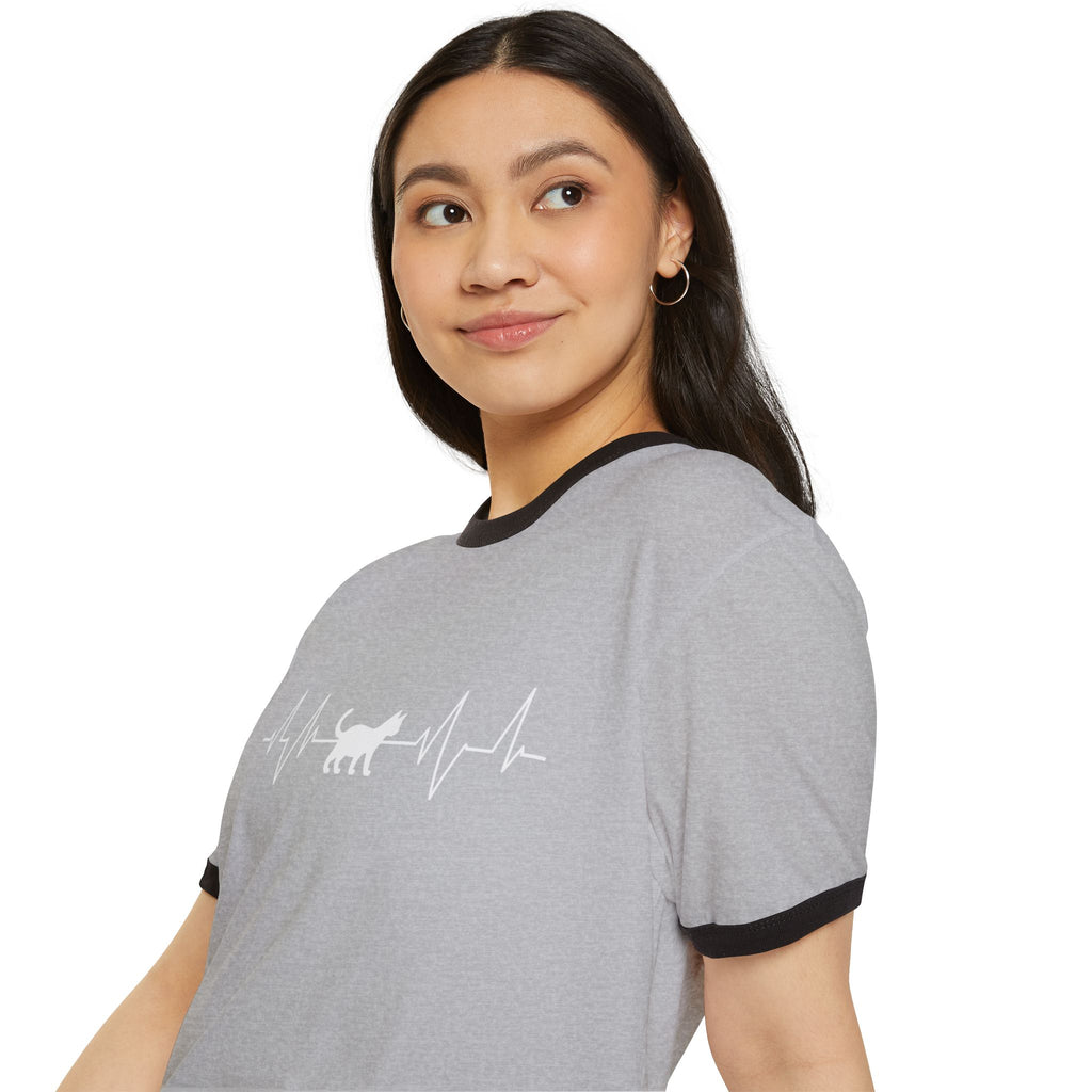 White Cat Heartbeat Ringer Tee