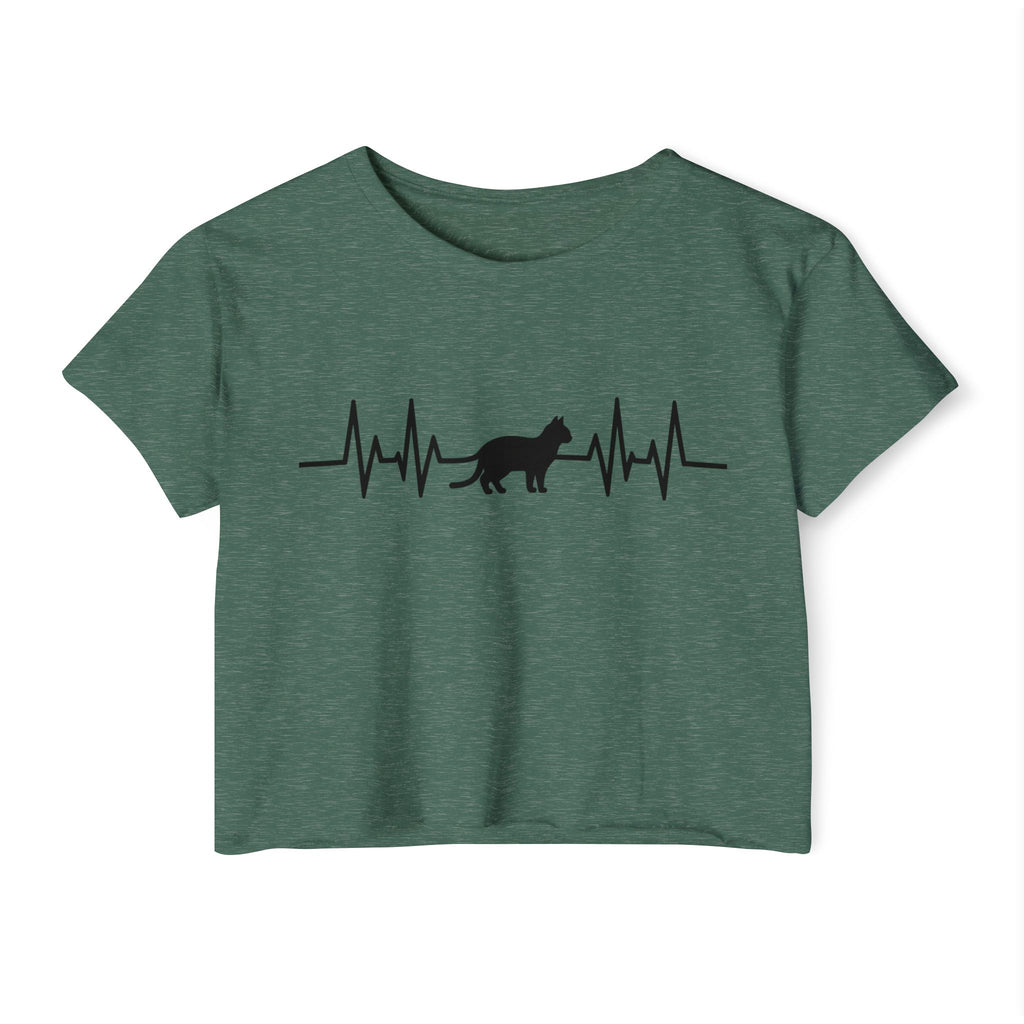 Black Cat Heartbeat Cropped Tee