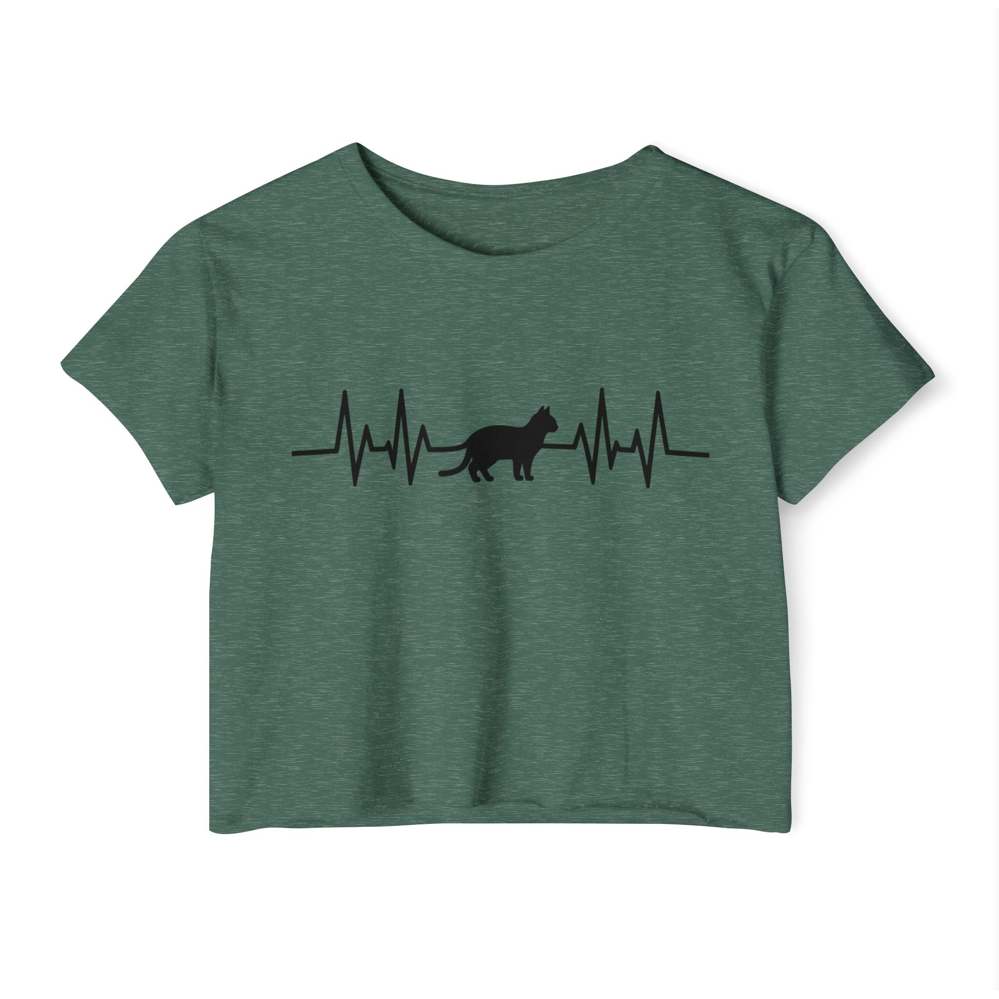 Black Cat Heartbeat Cropped Tee