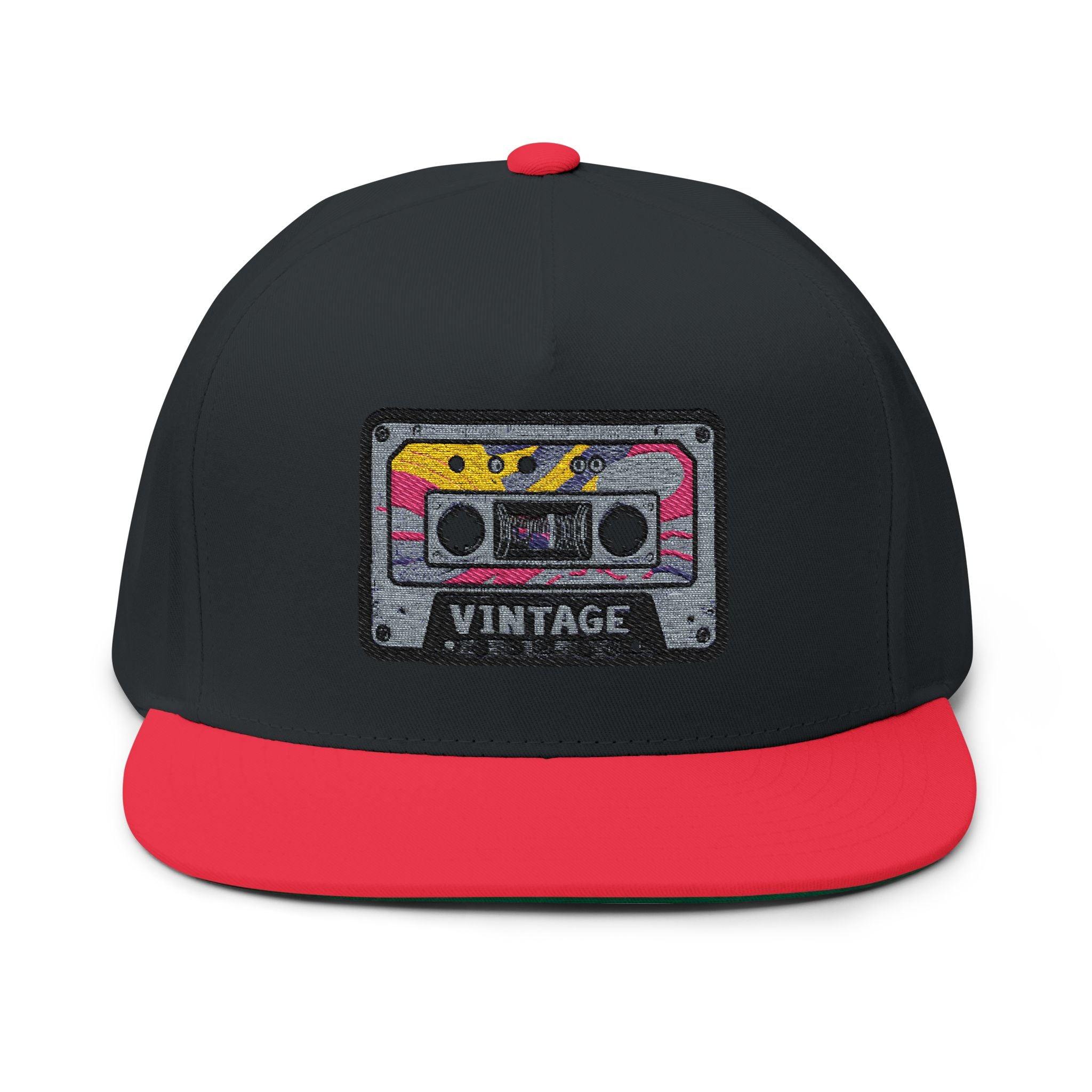 Vintage Cassette Embroidered Flat Bill Cap