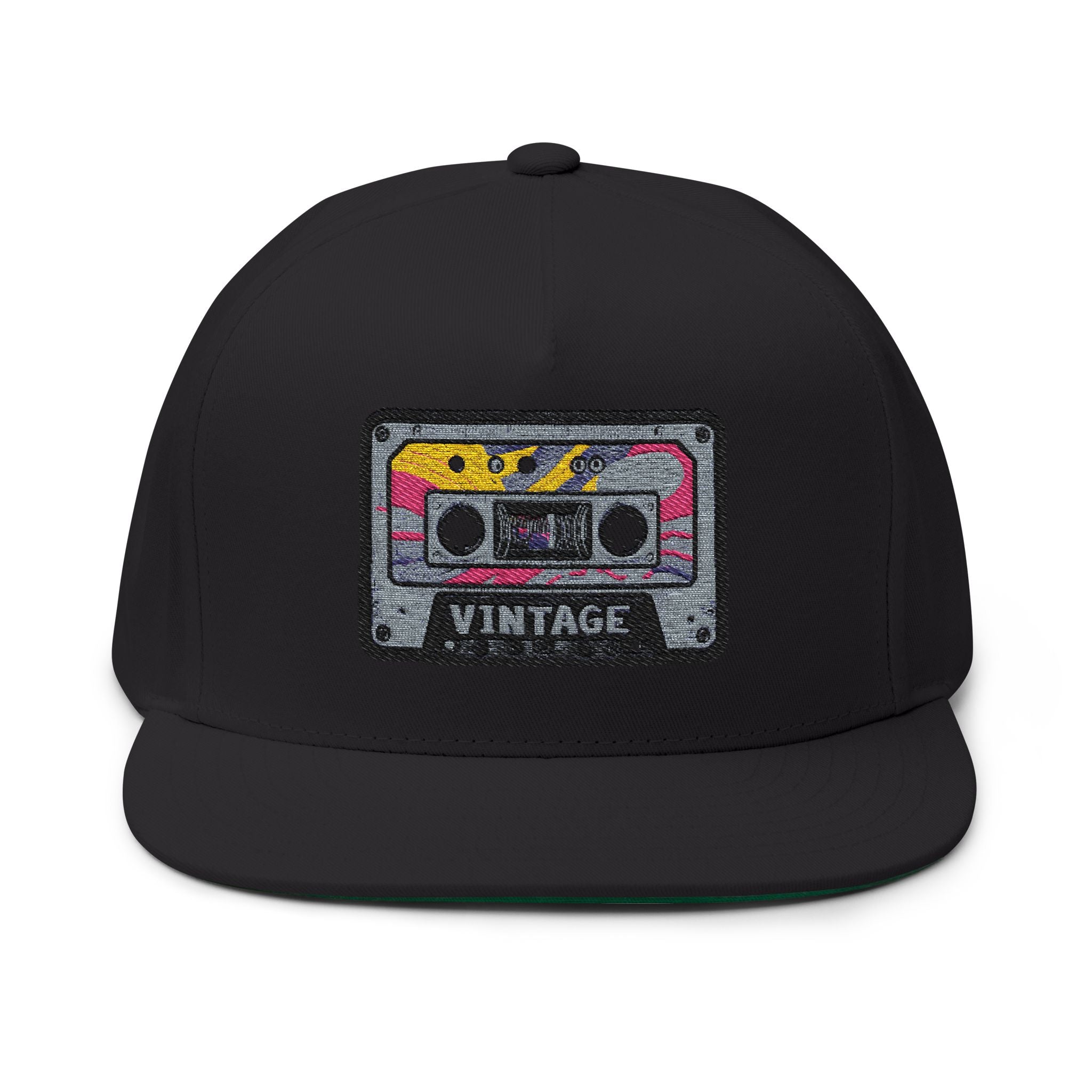 Vintage Cassette Embroidered Flat Bill Cap