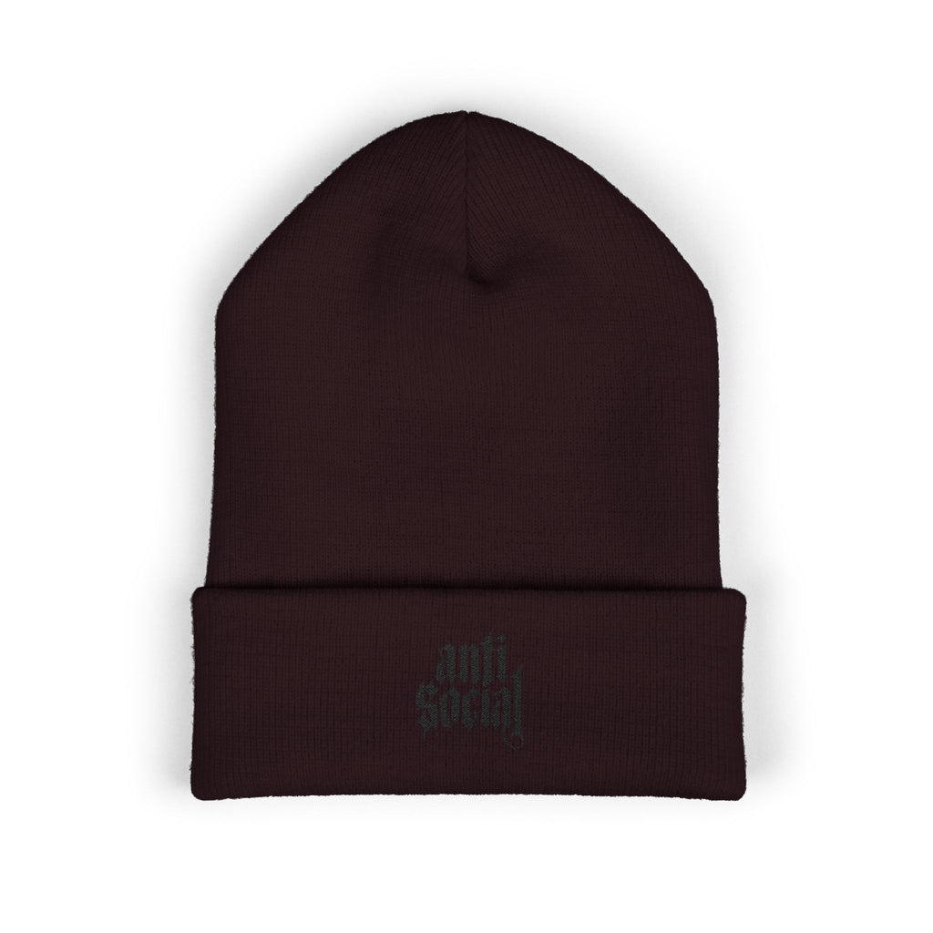 Anti Social Embroidered Cuffed Beanie
