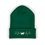 White Cat Heartbeat Embroidered Cuffed Beanie
