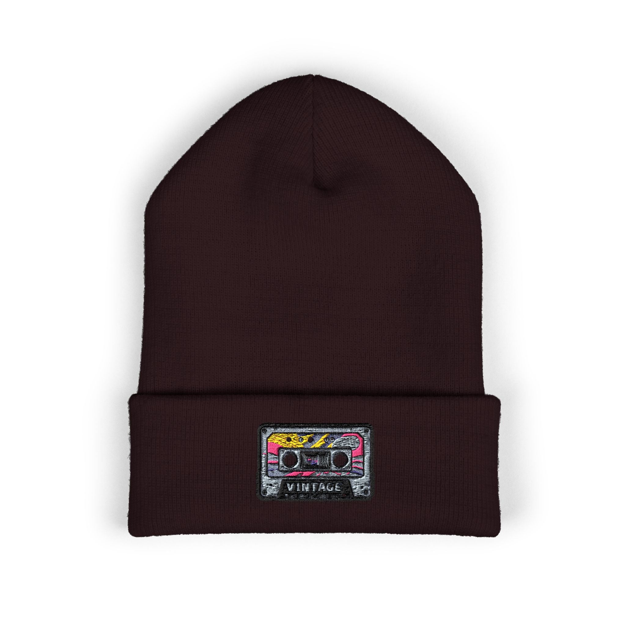 Cuffed Beanie with Retro Cassette Embroidery