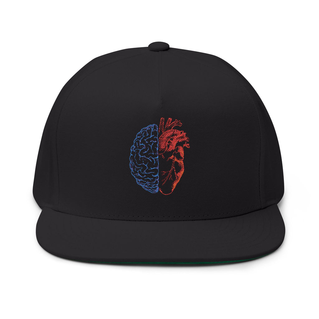 Heart & Brain Embroidered Flat Bill Cap
