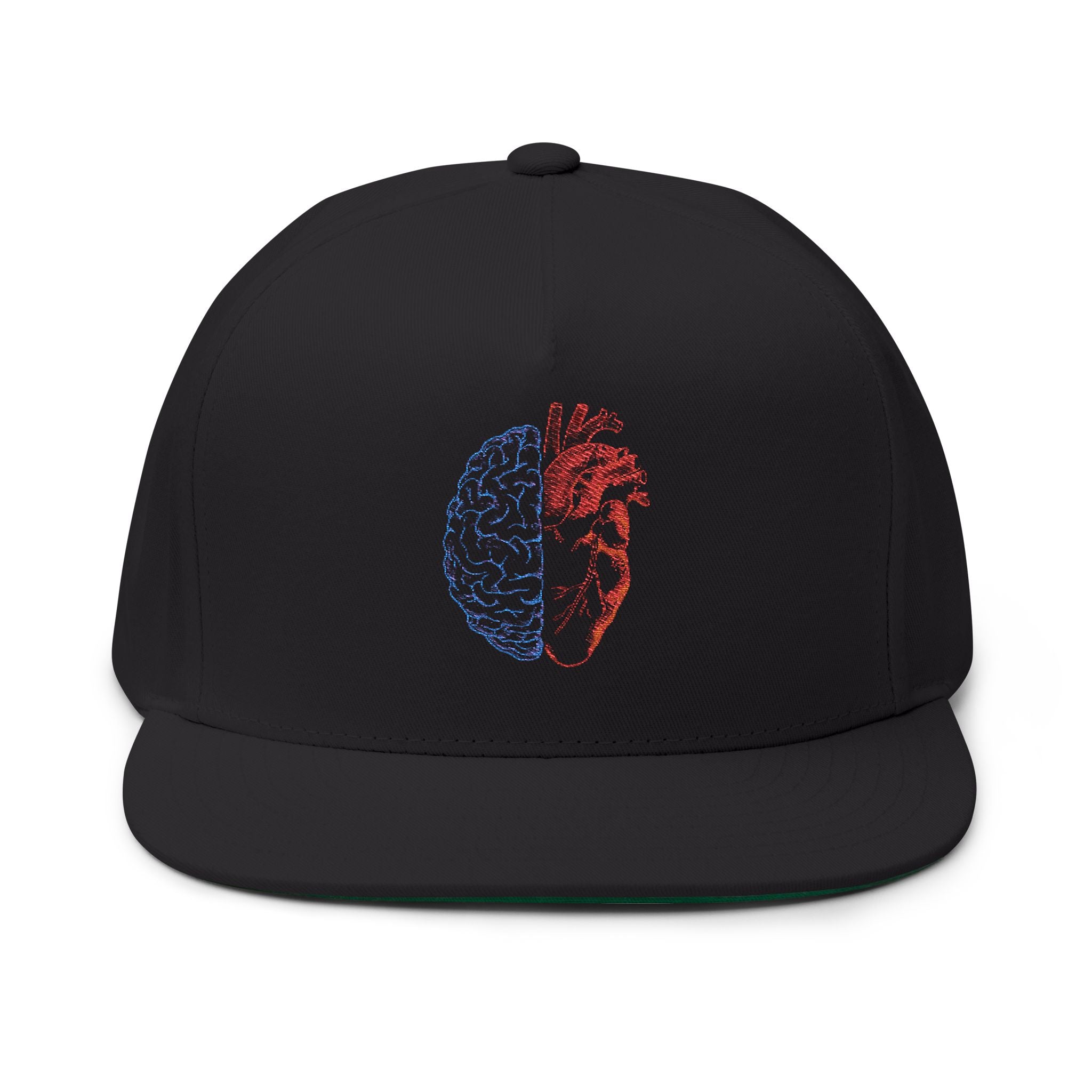 Heart & Brain Embroidered Flat Bill Cap