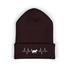 White Cat Heartbeat Embroidered Cuffed Beanie