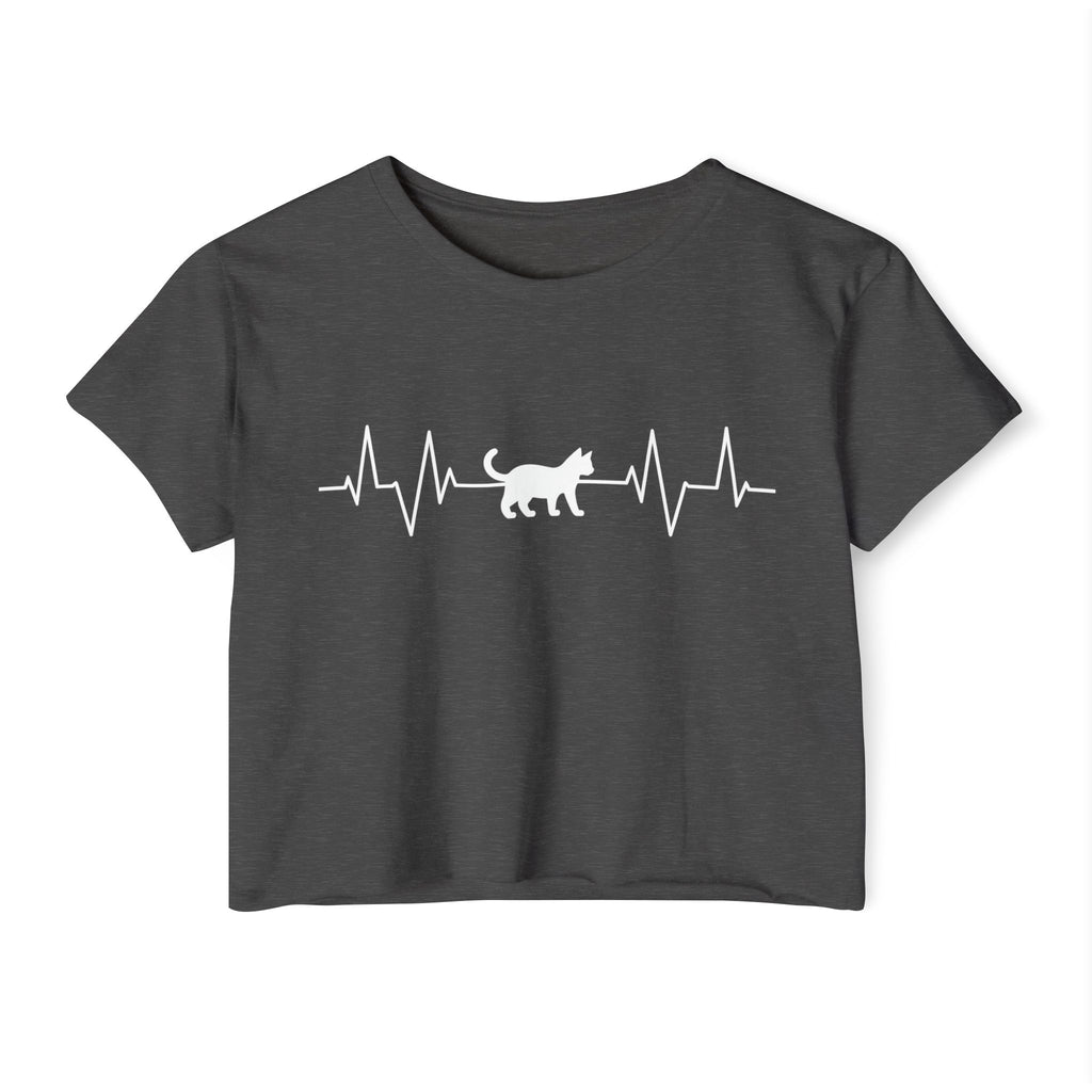 White Cat Heartbeat Cropped Tee