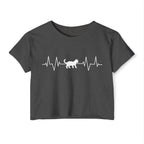White Cat Heartbeat Cropped Tee