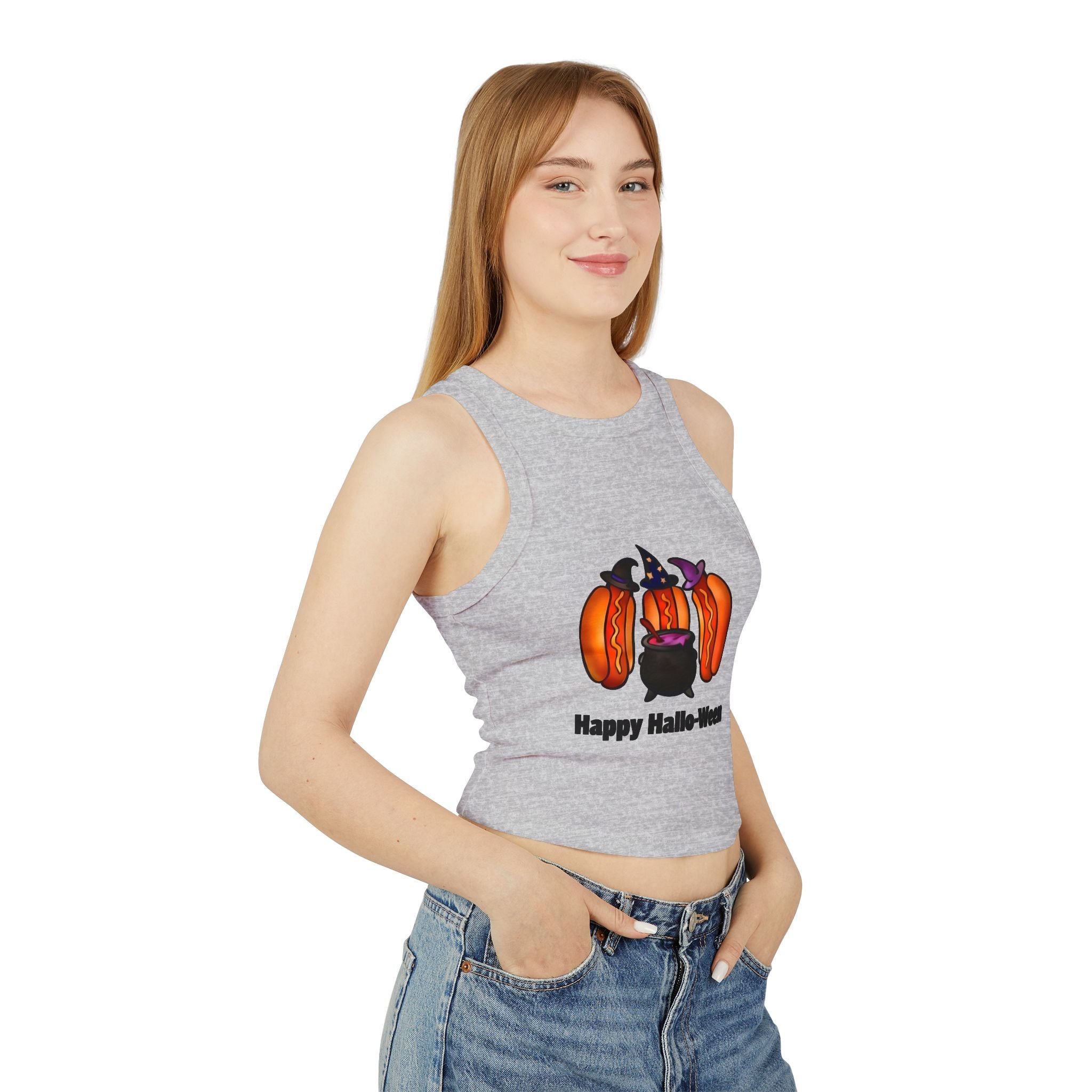"Happy Hallo-Ween" Hotdog Witches Cropped Tank Top
