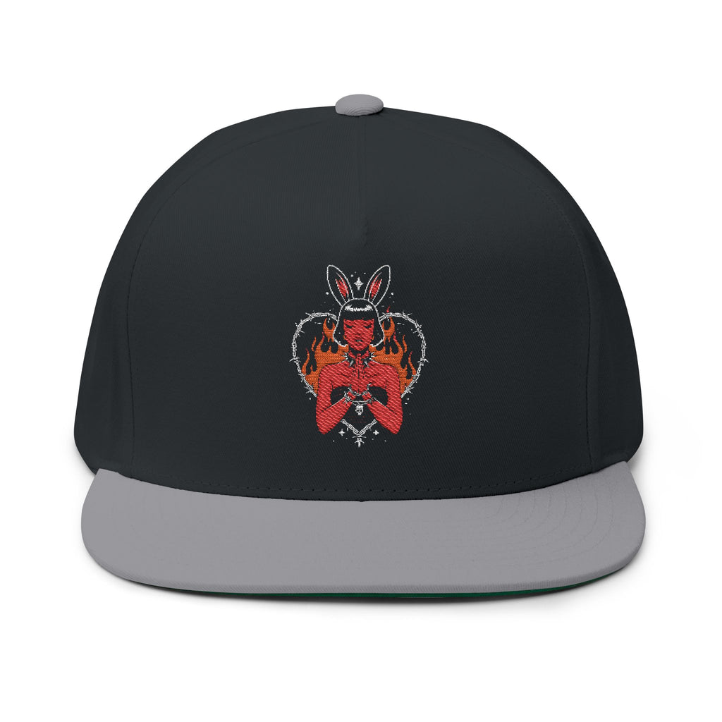 Edgy Bunny Heart Embroidered Flat Bill Cap