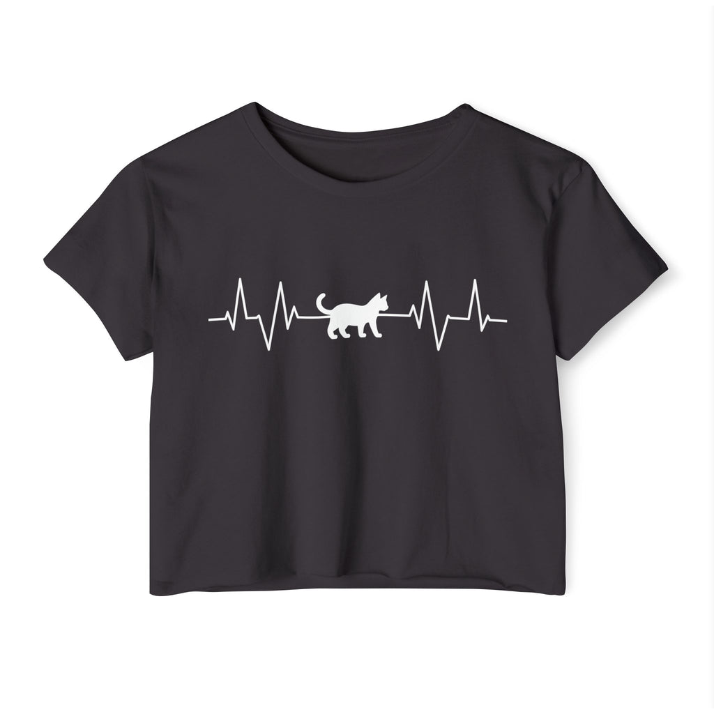 White Cat Heartbeat Cropped Tee