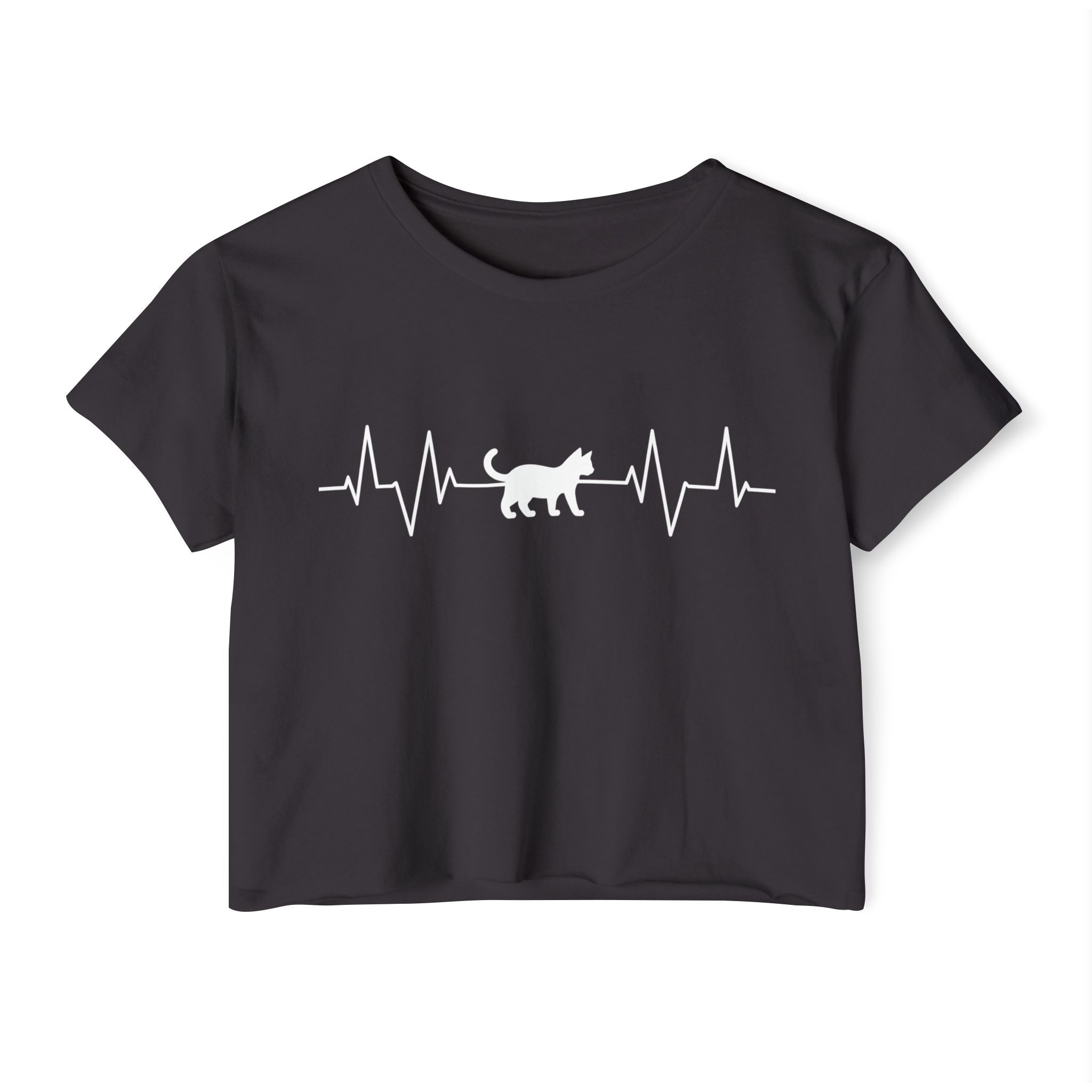 White Cat Heartbeat Cropped Tee