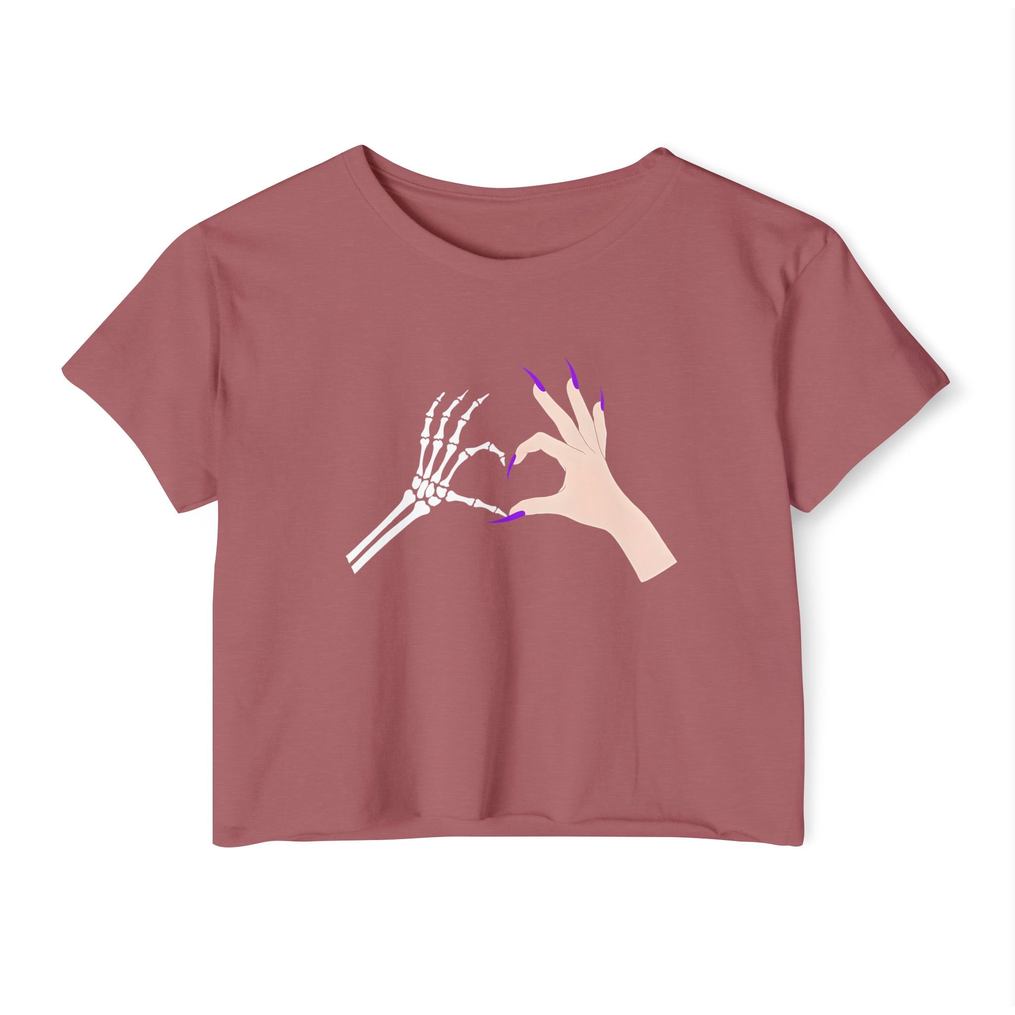 Skeleton Hand Heart Cropped Tee