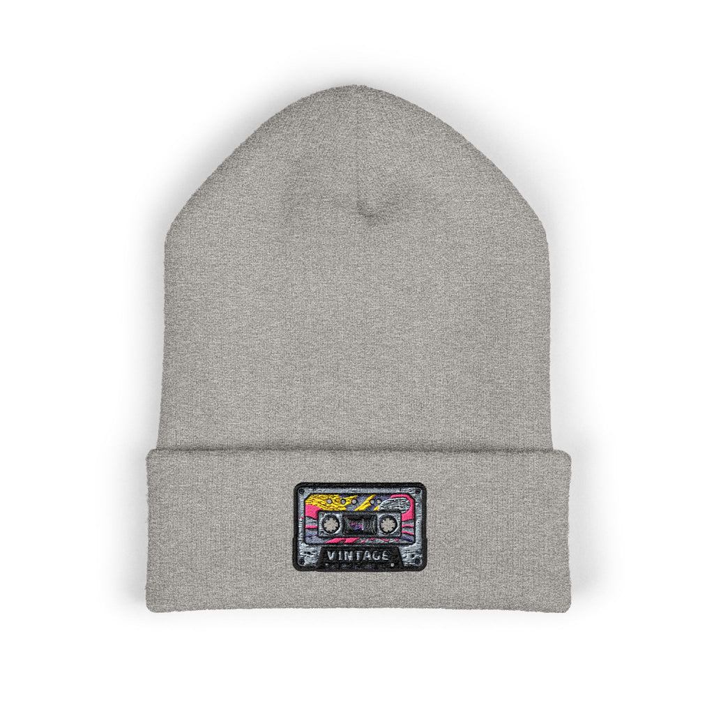 Cuffed Beanie with Retro Cassette Embroidery