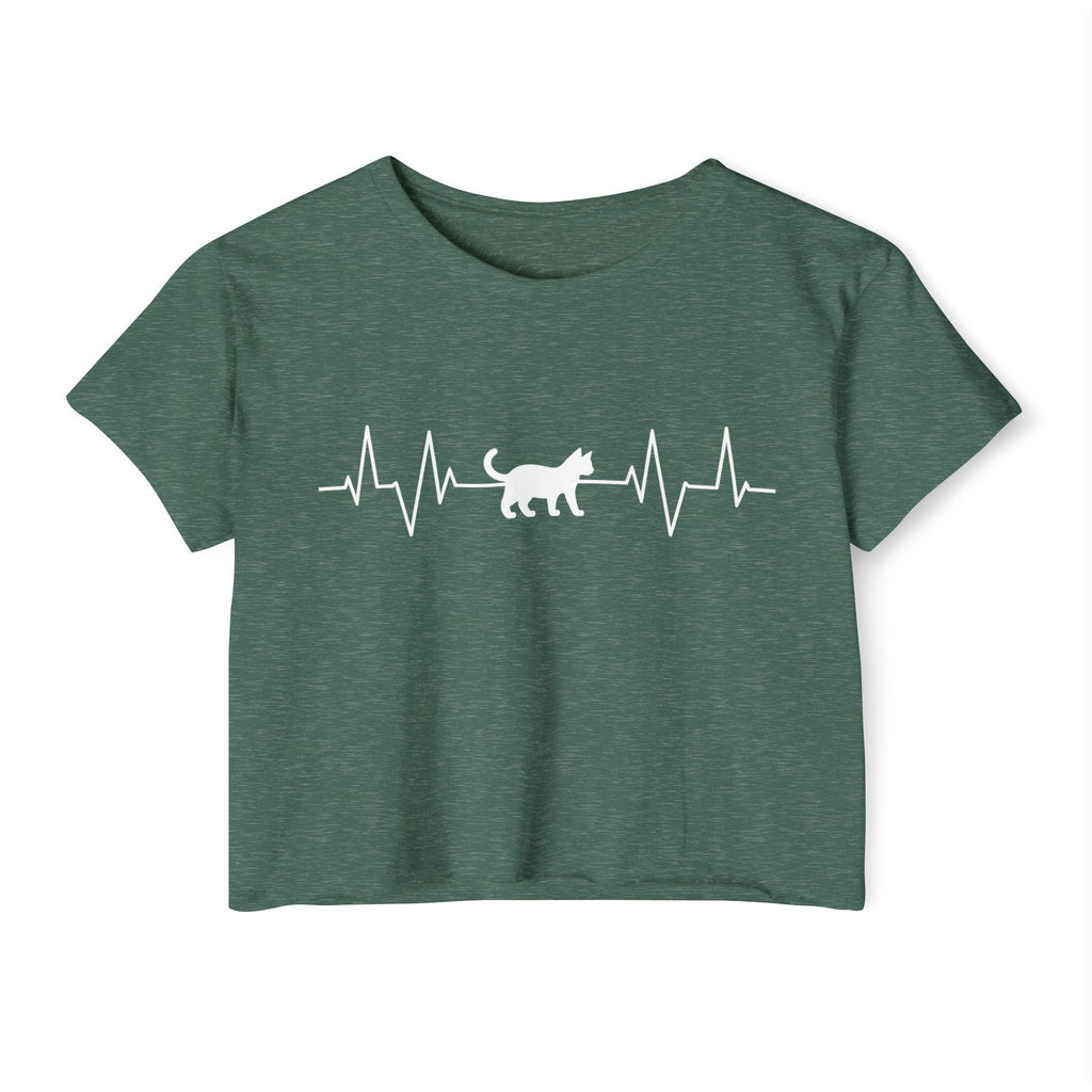 White Cat Heartbeat Cropped Tee