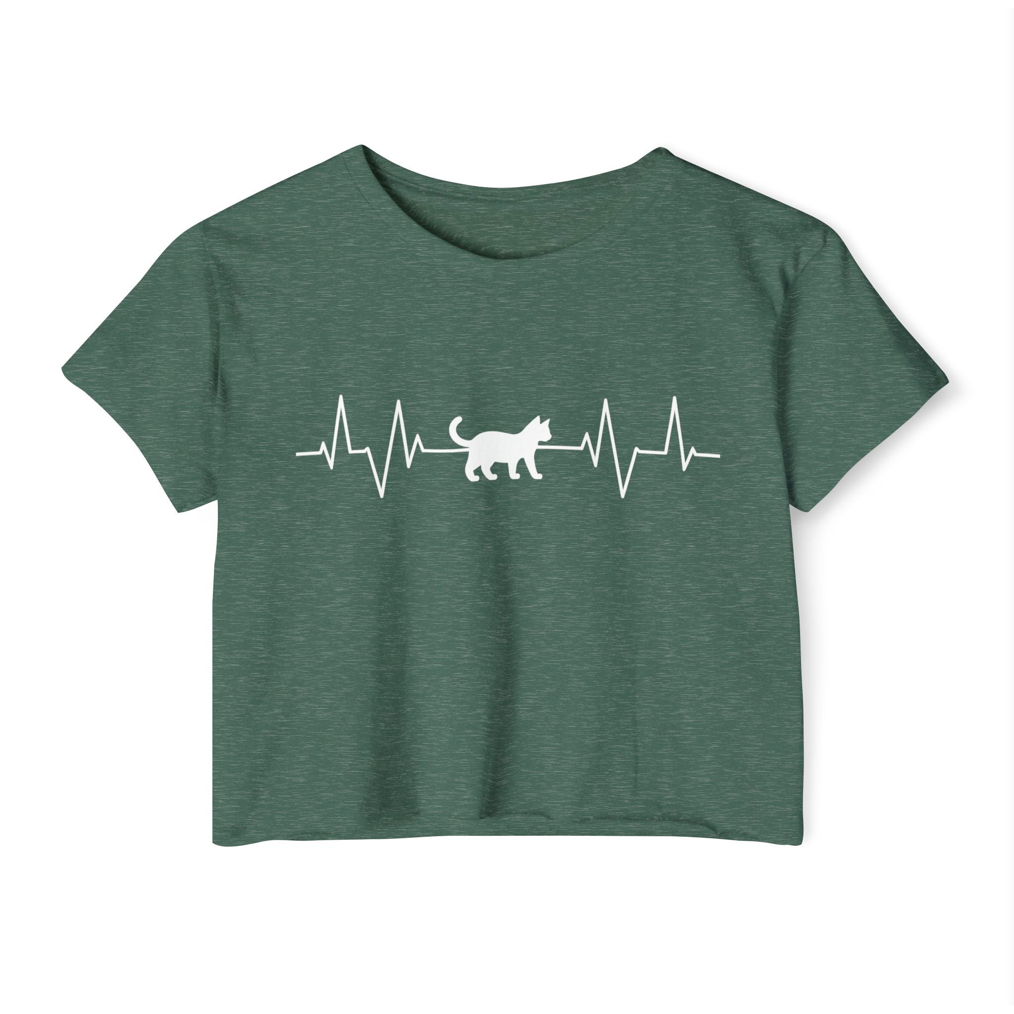 White Cat Heartbeat Cropped Tee
