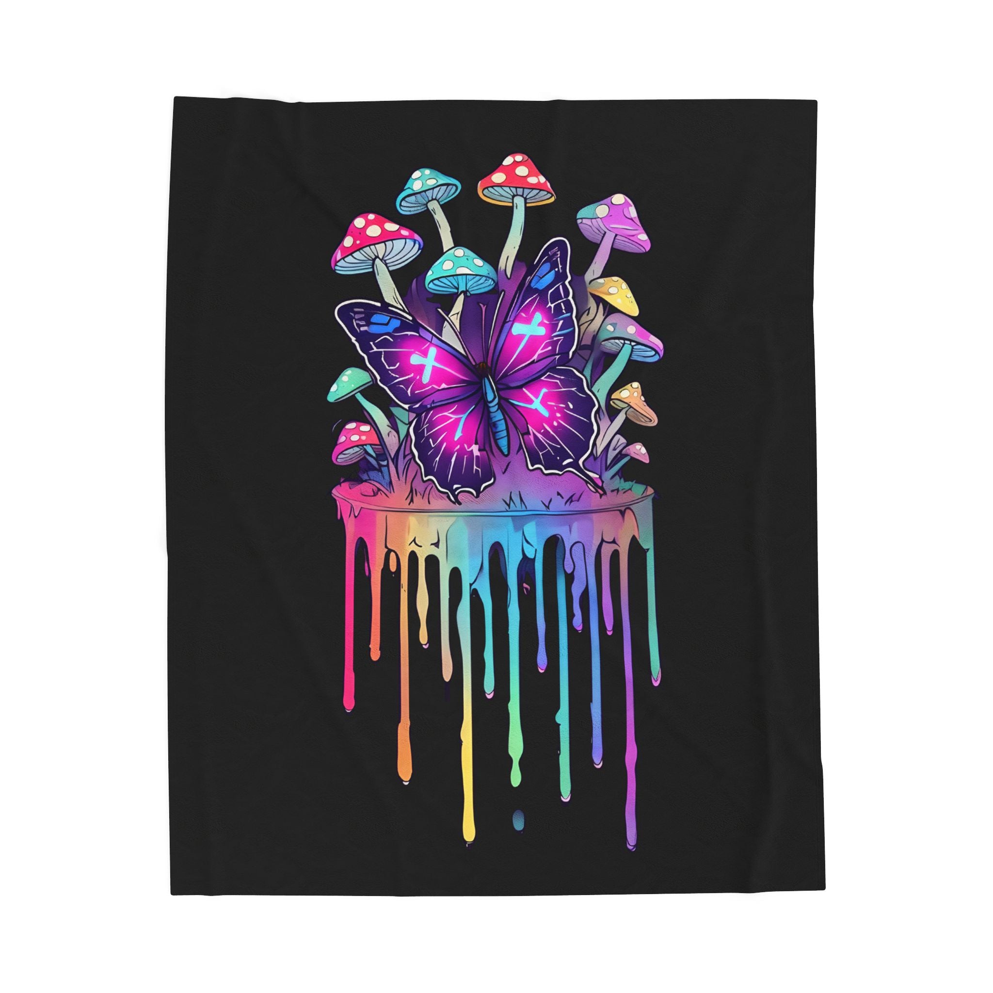 Colorful Butterfly & Mushroom Plush Blanket