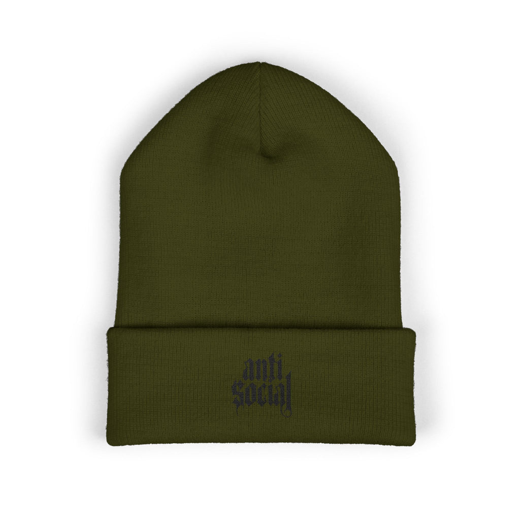 Anti Social Embroidered Cuffed Beanie