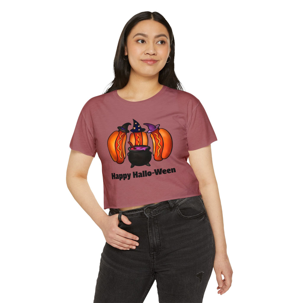 "Happy Hallo-Ween" Hotdog Witches Cropped Tee
