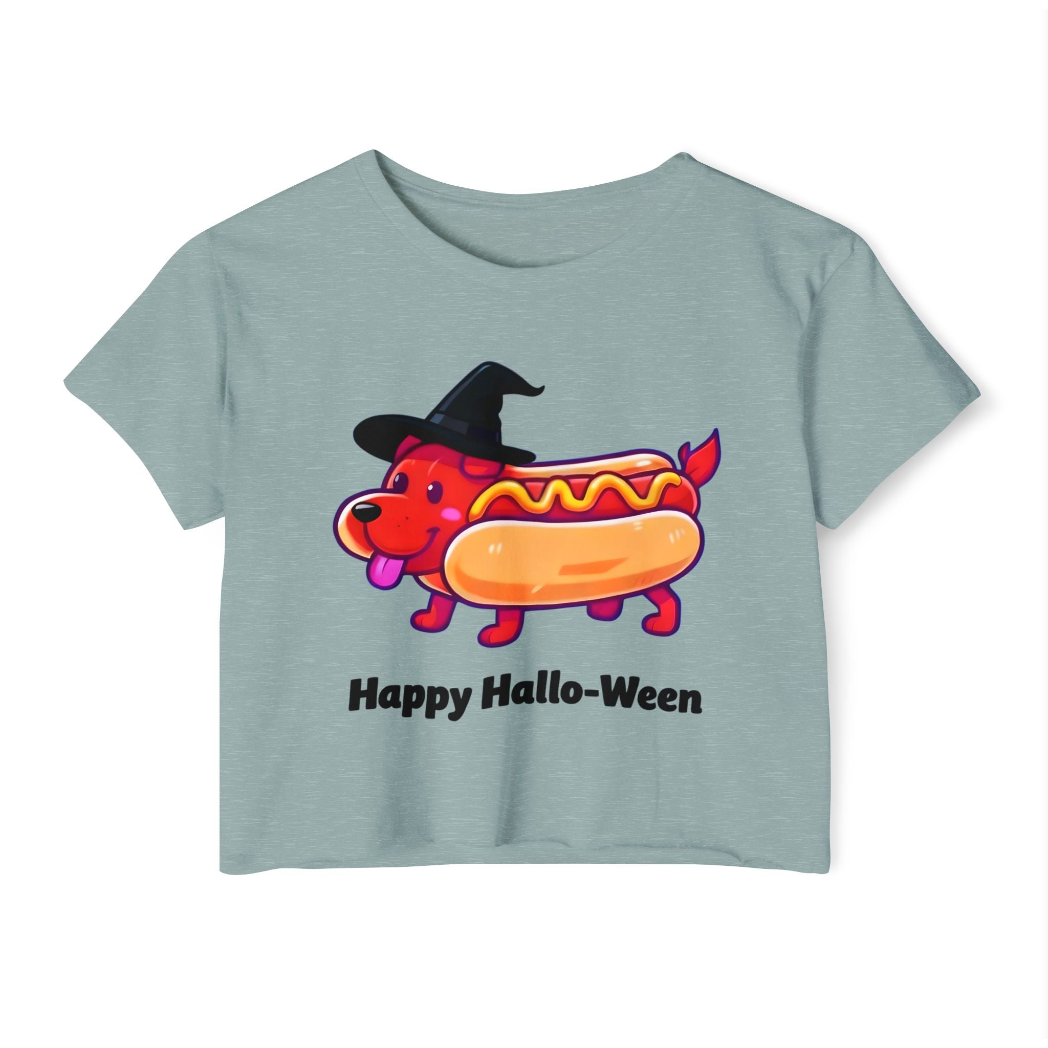 "Happy Hallo-Ween" Hotdog Costume Cropped Tee