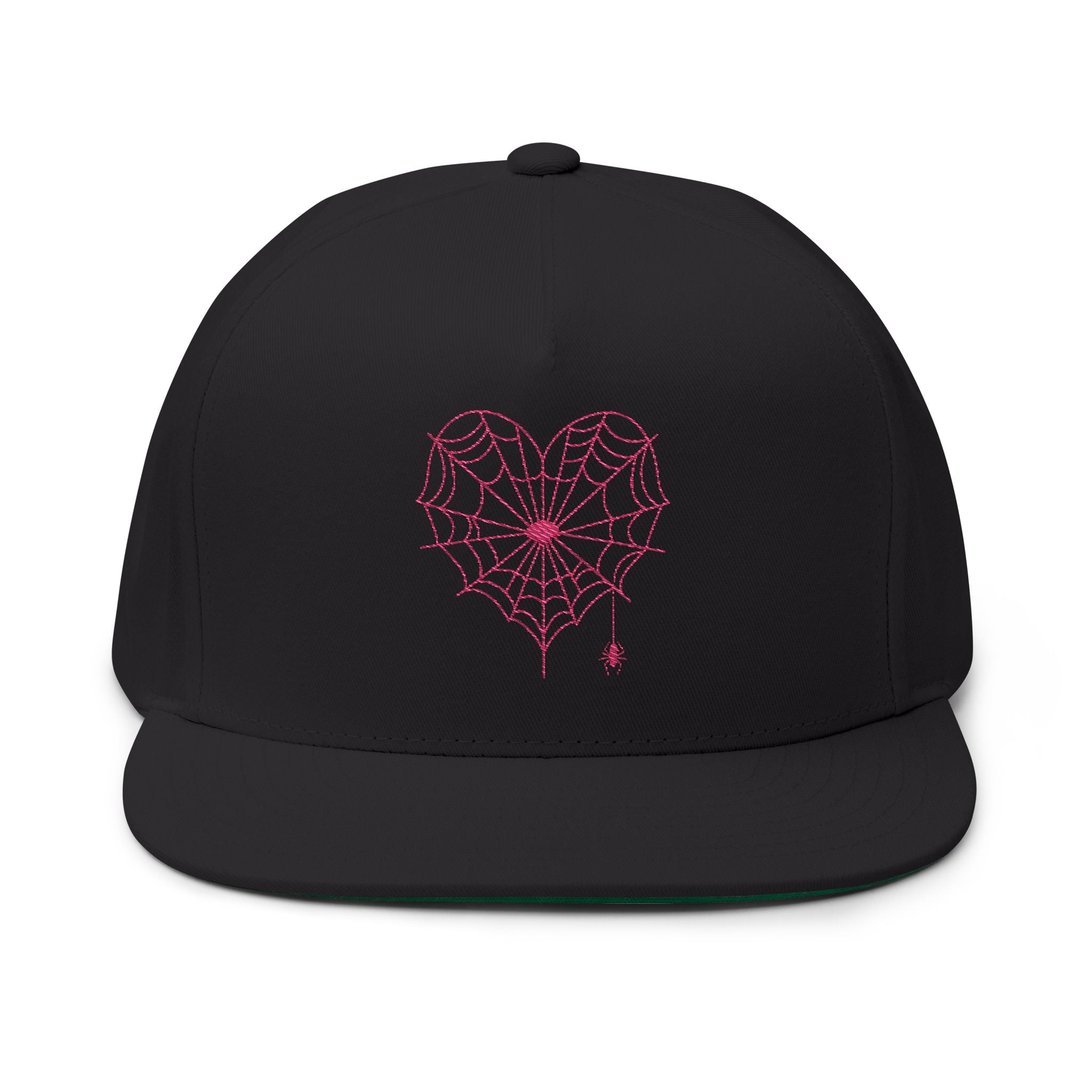Spiderweb Heart Embroidered Flat Bill Cap