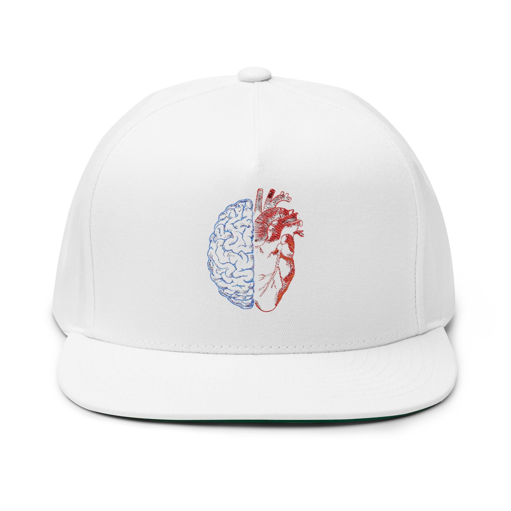 Heart & Brain Embroidered Flat Bill Cap