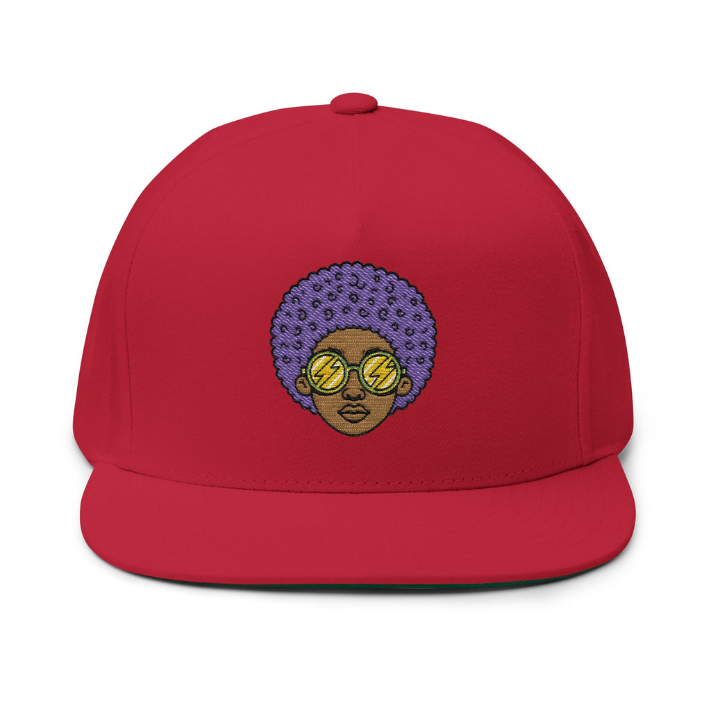 Afro Embroidered Flat Bill Cap