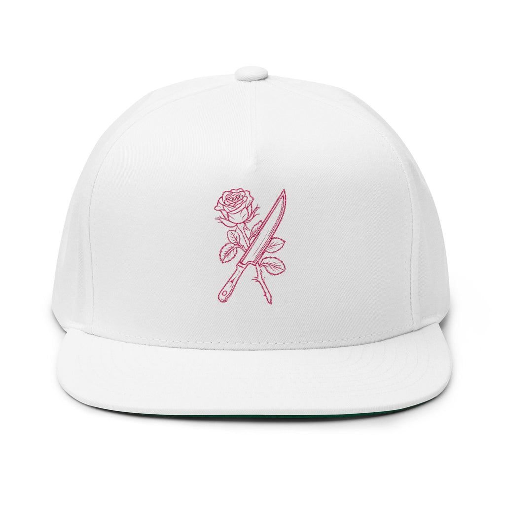 Rose & Knife Embroidered Flat Bill Cap
