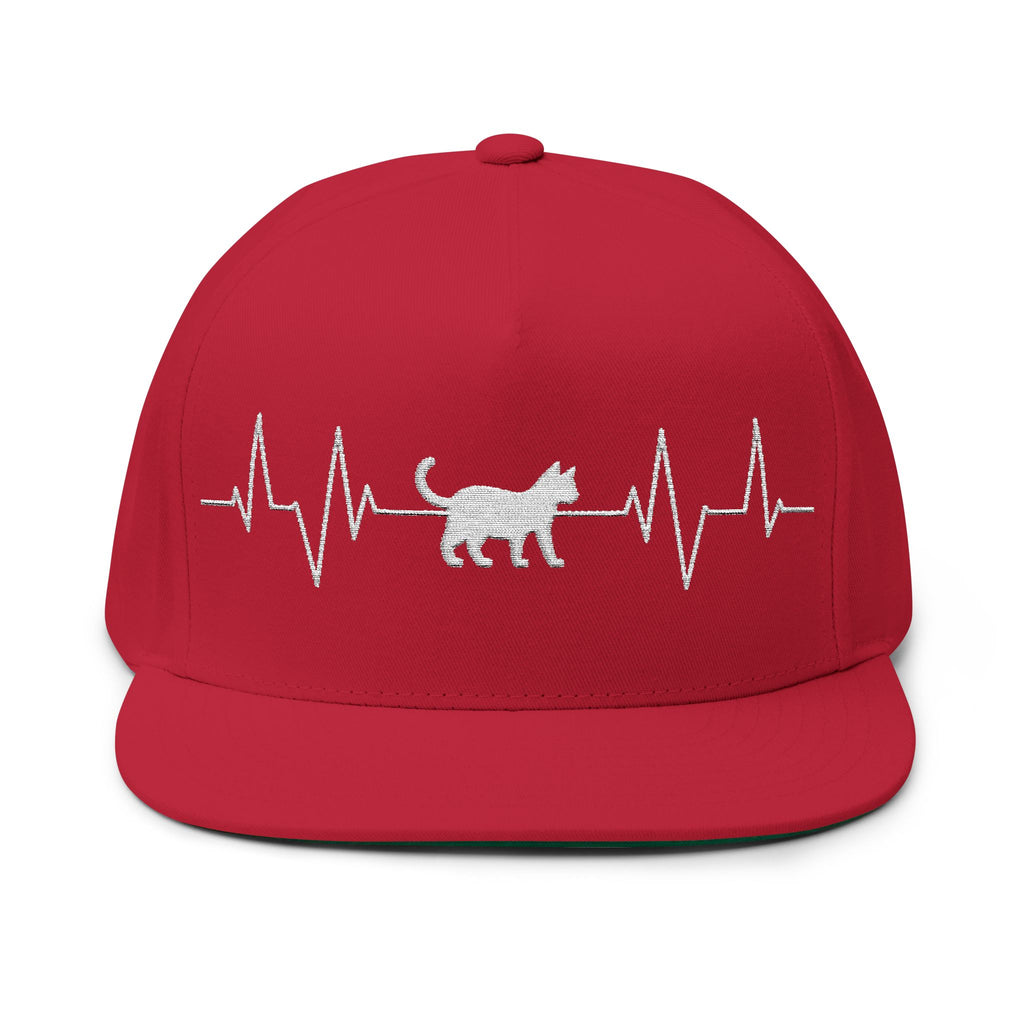 Cat Heartbeat Embroidered Flat Bill Cap for Animal Lovers, Adjustable Cap, Cool Gift, Summer Accessory, Unique Pet Hat