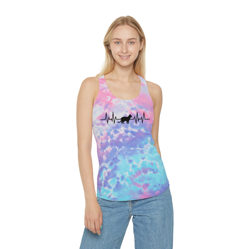 Black Cat Heartbeat Tie-Dye Racerback Tank
