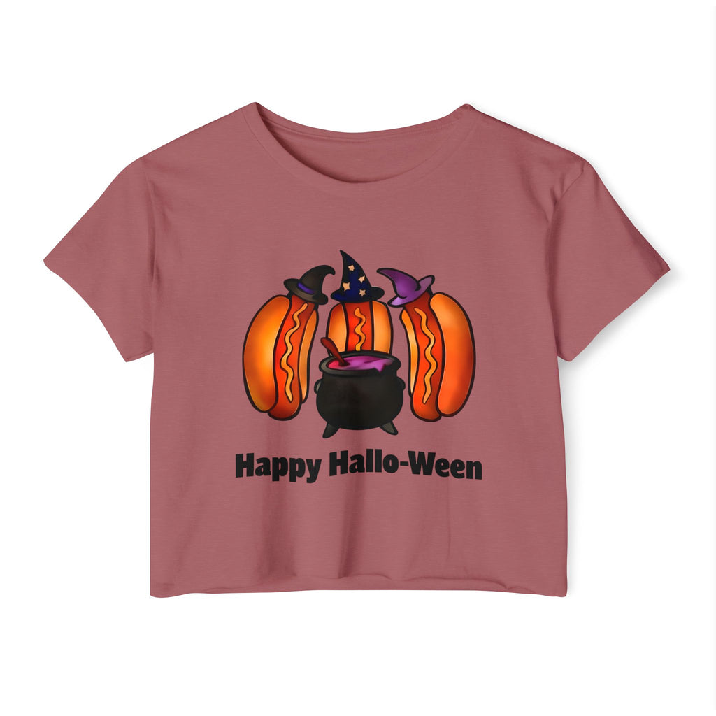 "Happy Hallo-Ween" Hotdog Witches Cropped Tee