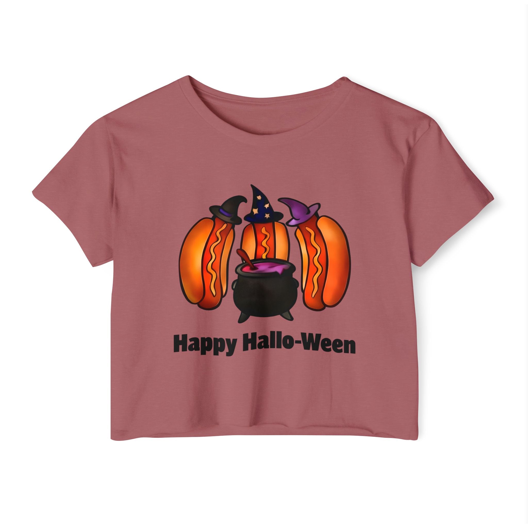 "Happy Hallo-Ween" Hotdog Witches Cropped Tee