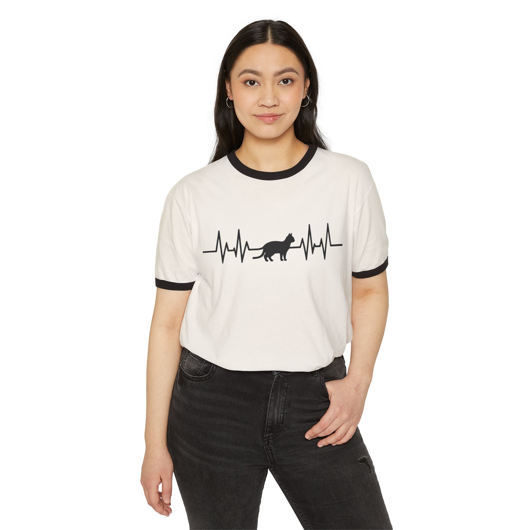 Black Cat Heartbeat Ringer Tee