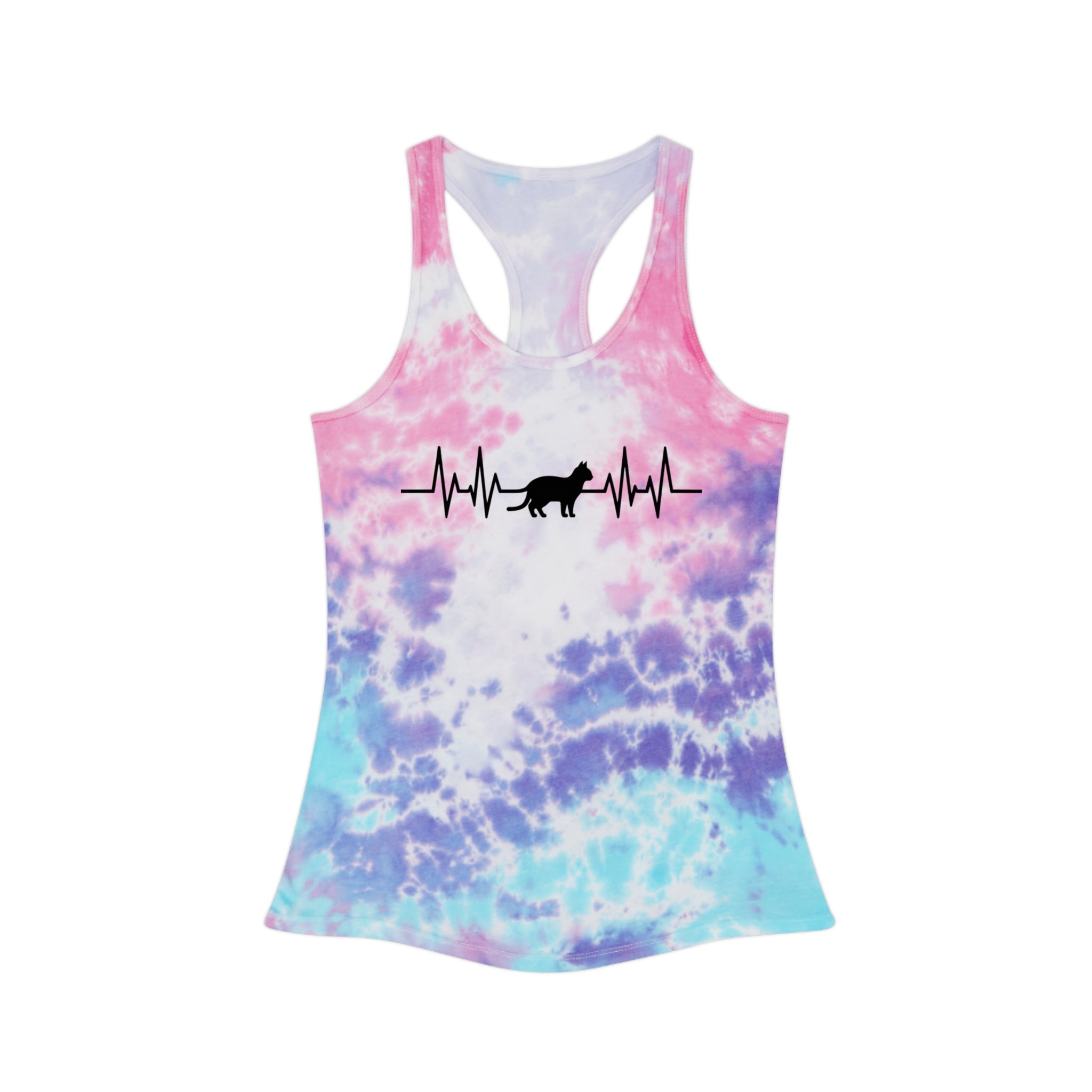 Black Cat Heartbeat Tie-Dye Racerback Tank