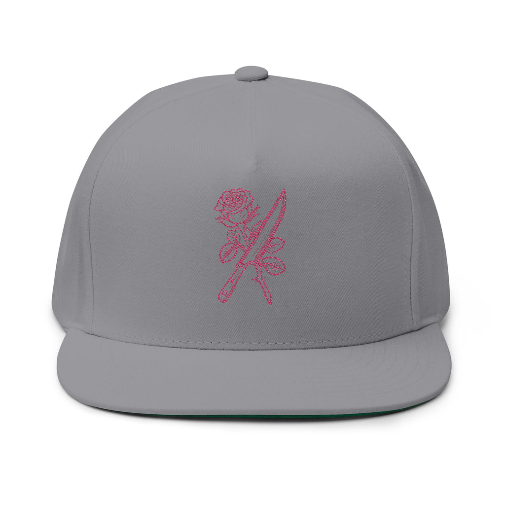 Rose & Knife Embroidered Flat Bill Cap