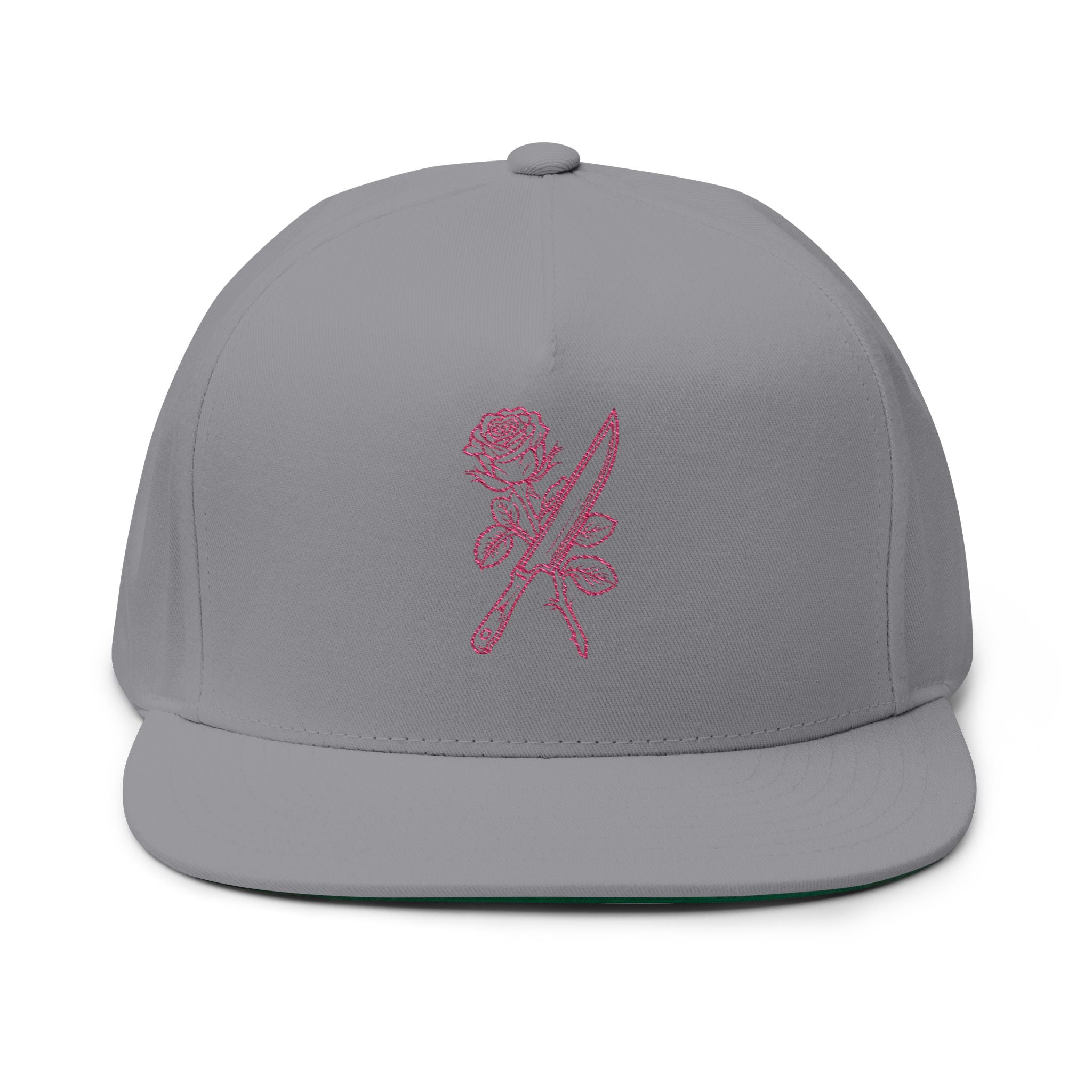 Rose & Knife Embroidered Flat Bill Cap