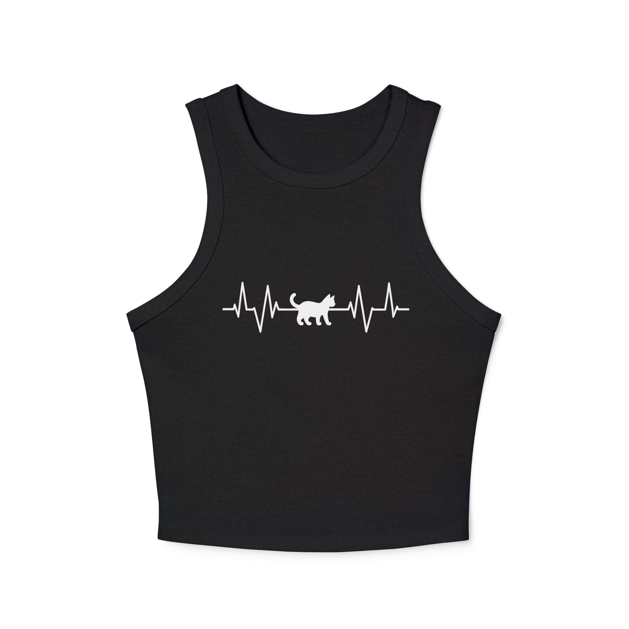 White Cat Heartbeat Cropped Racer Tank