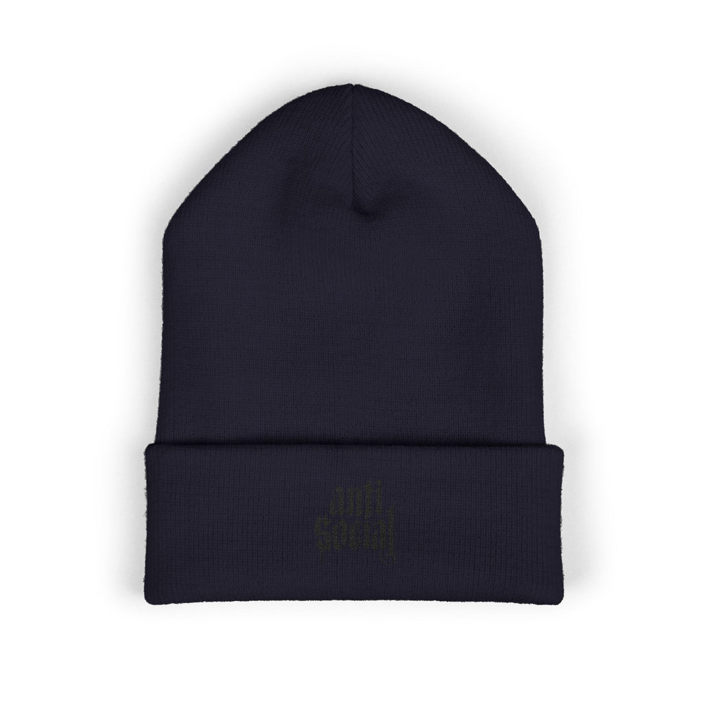 Anti Social Embroidered Cuffed Beanie