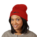 Black Cat Heartbeat Embroidered Cuffed Beanie
