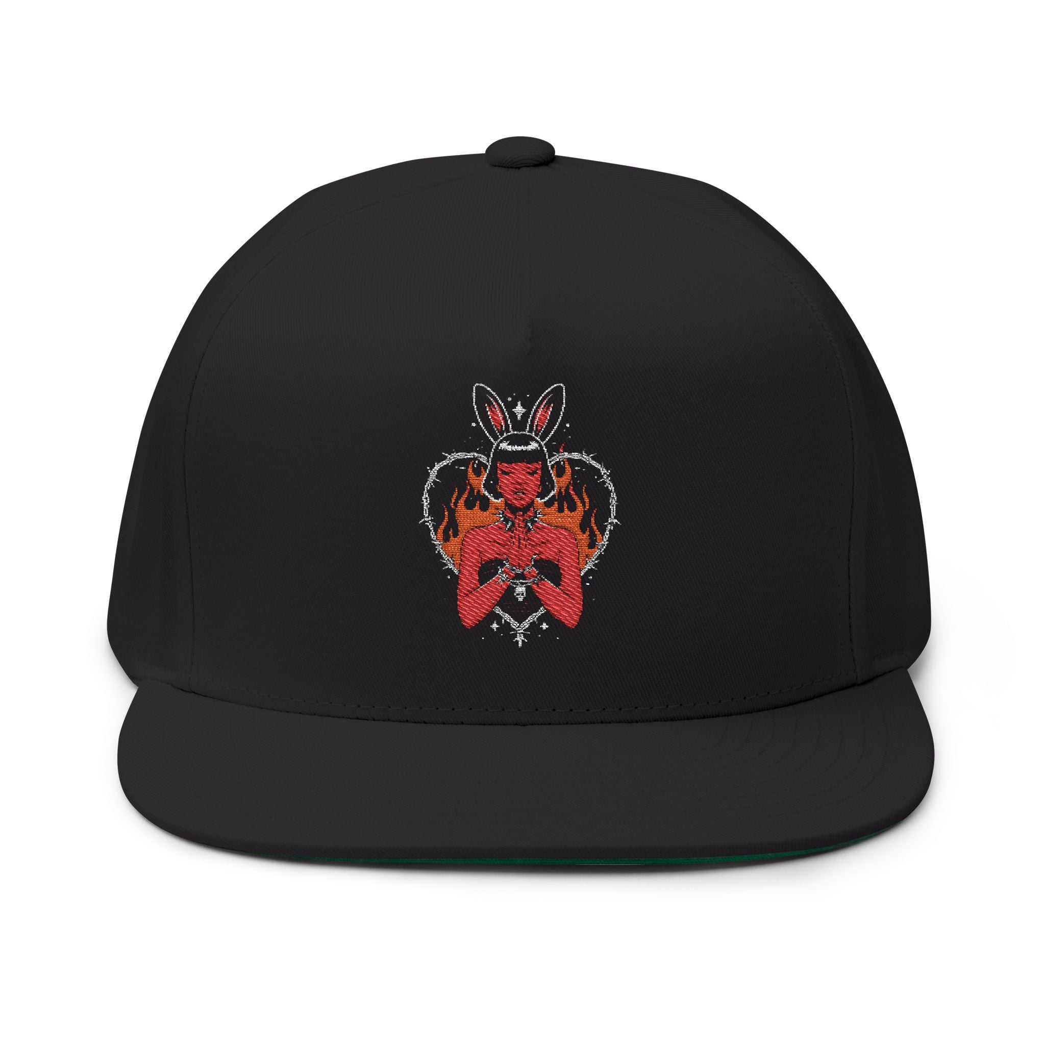 Edgy Bunny Heart Embroidered Flat Bill Cap