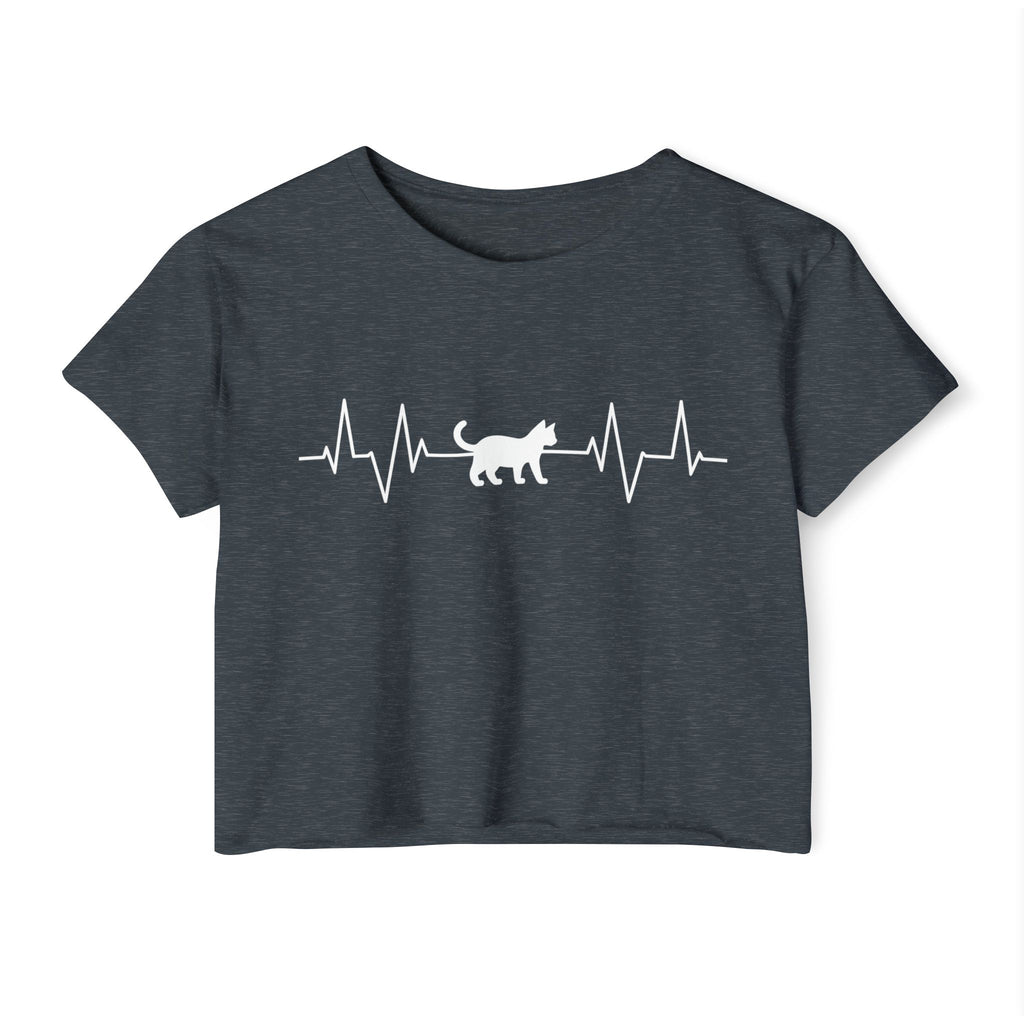 White Cat Heartbeat Cropped Tee
