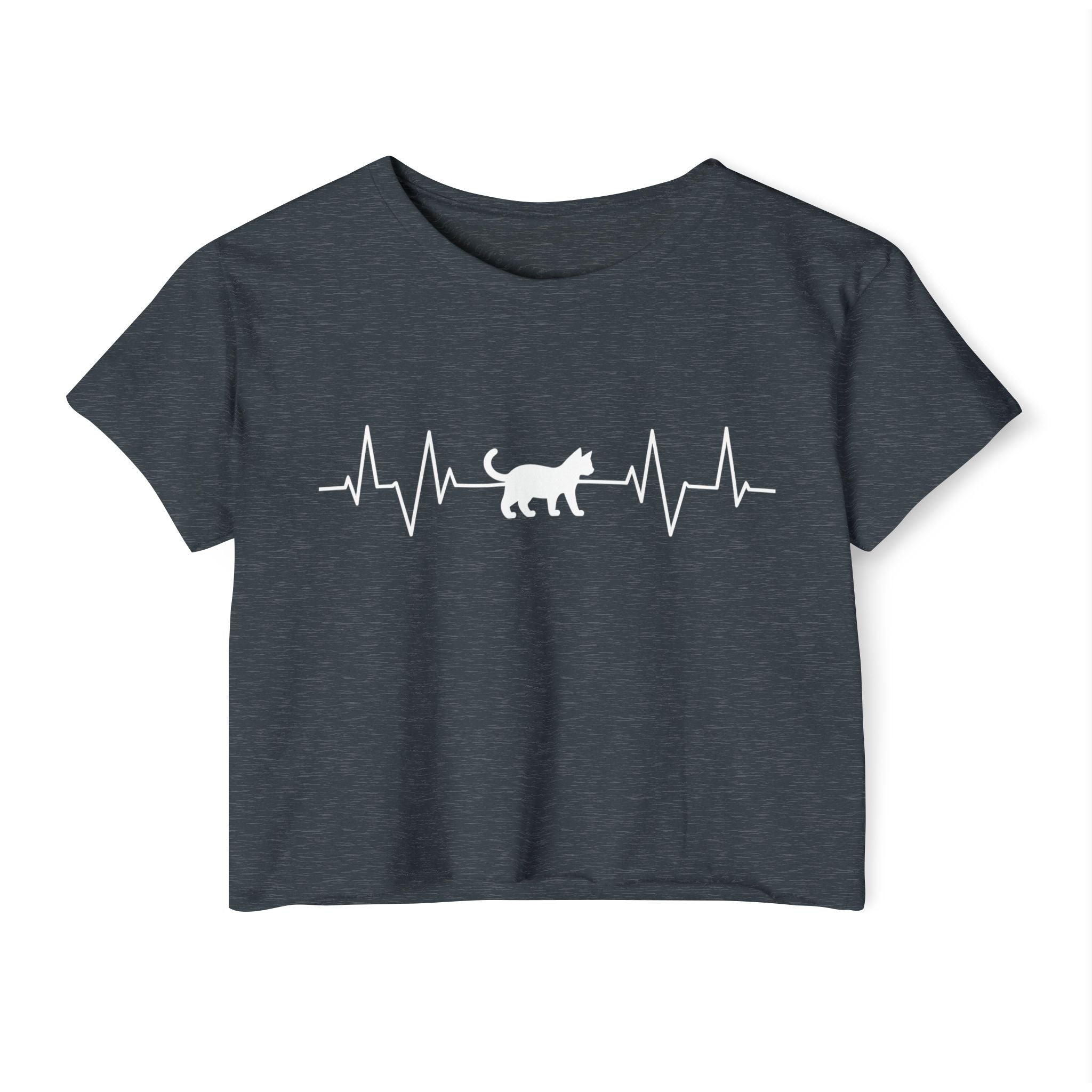 White Cat Heartbeat Cropped Tee
