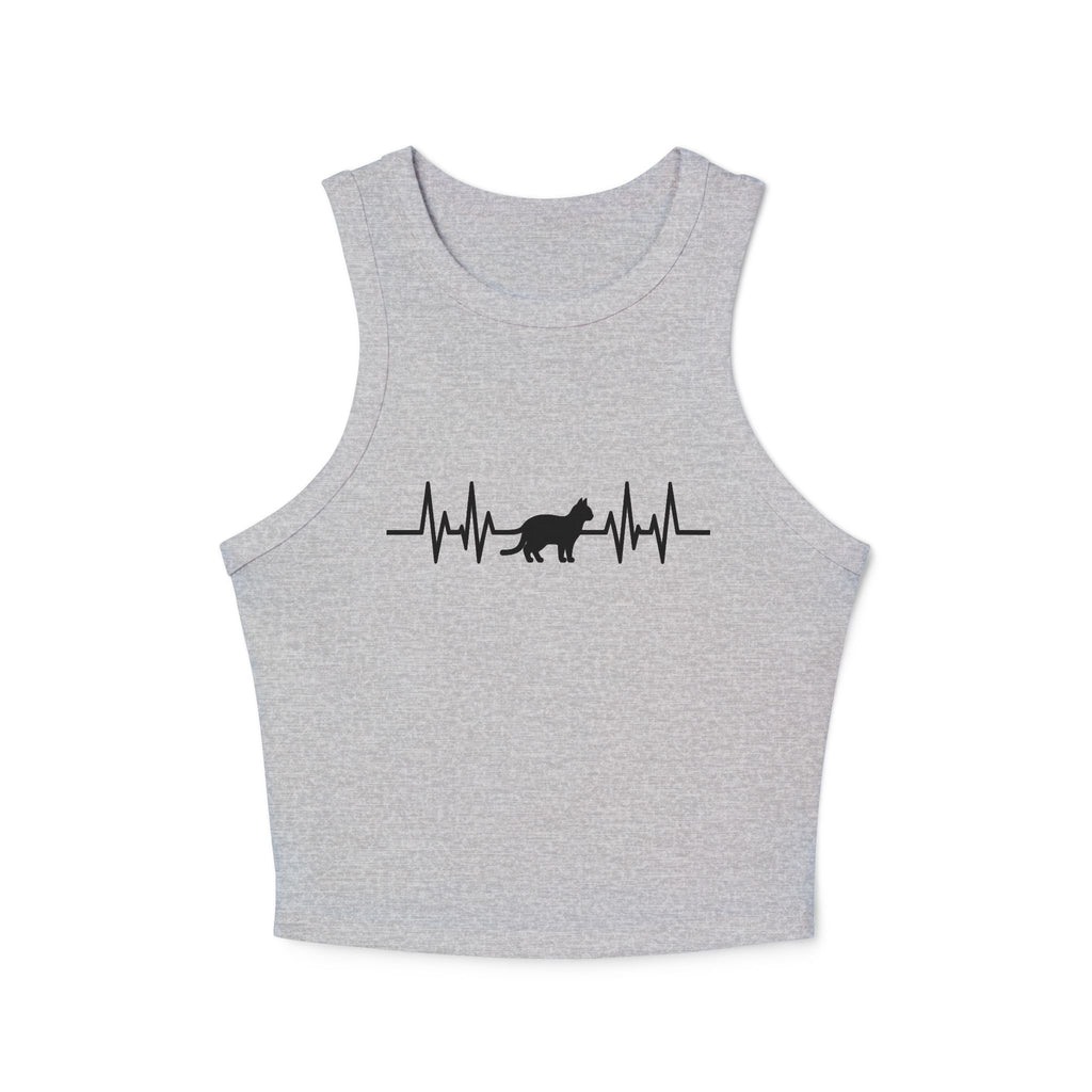 Black Cat Heartbeat Cropped Racer Tank